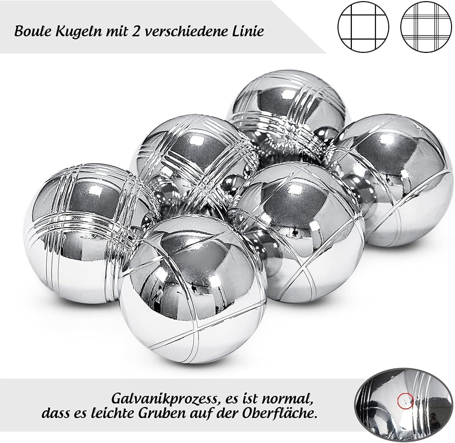 ElitVita Spielball Boule Set 6/8 Kugeln mit Tasche & Zubehör – Boccia Spiel Outdoor (6-St), Hochwertige Edelstahl Kugeln, 2 Designs leichtes erkennen der Kugeln