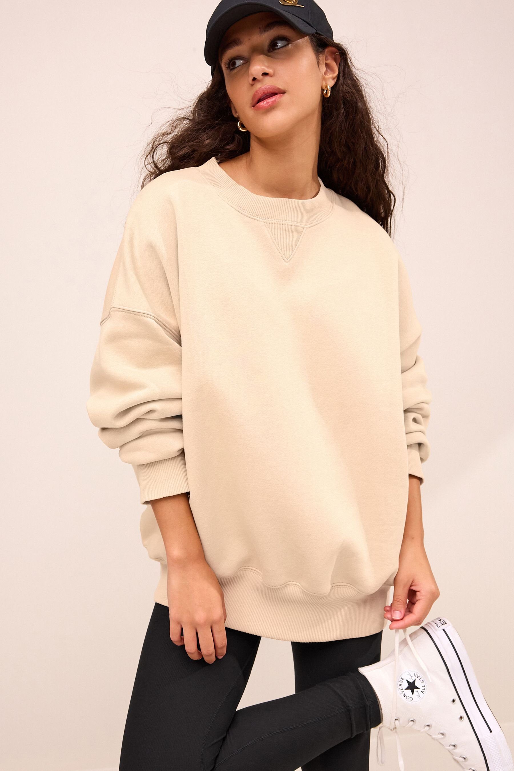 Next Longsweatshirt Dickes angerautes Sweatshirt mit Rundhals (1-tlg)