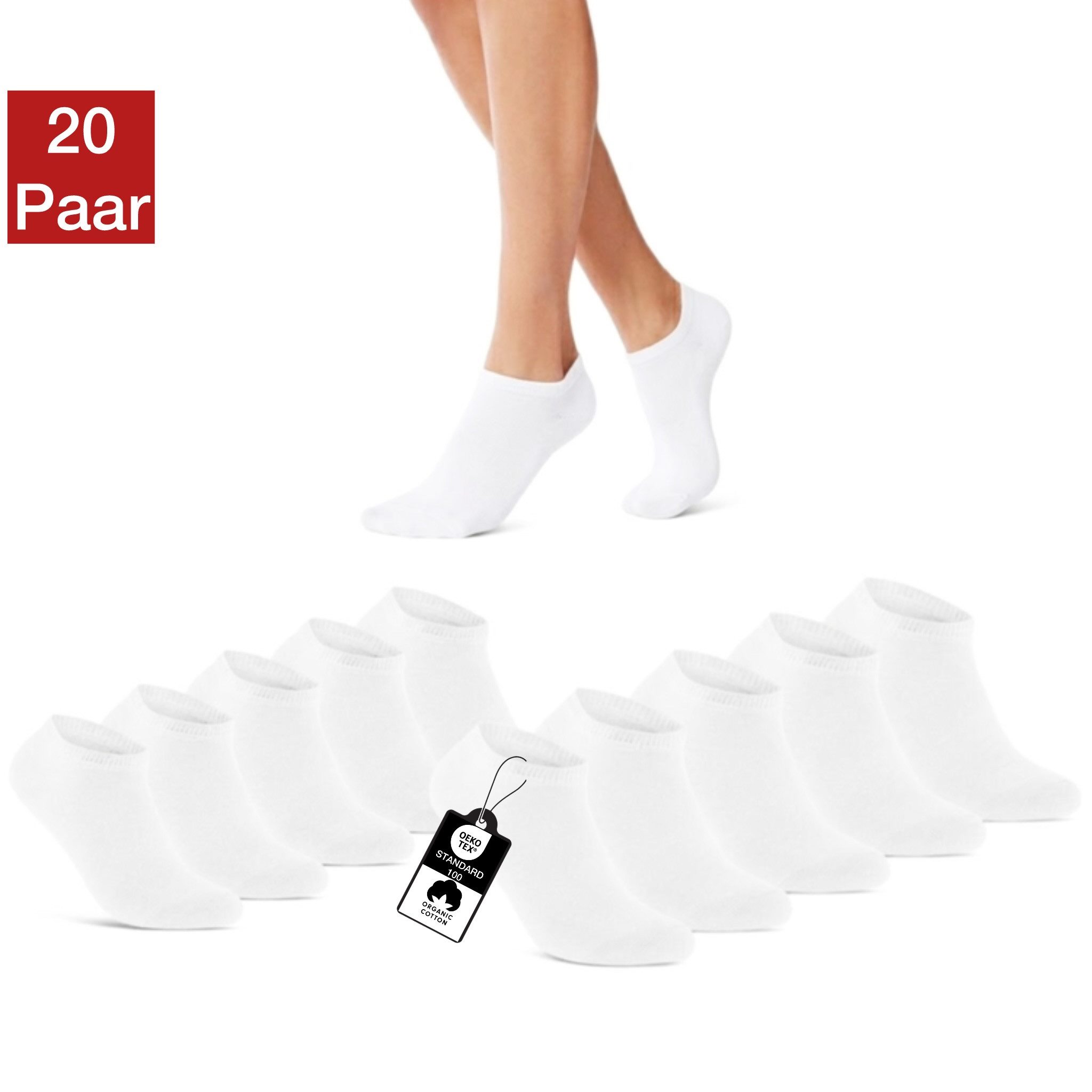 NERS Kurzsocken aus Baumwolle 10-20 Paar, Damen & Herren ohne Naht, mit Komfortbund (20-Paar, 10) Sneaker socken, Atmungsaktive, Ohne Gummidruck, Robust und Langlebig