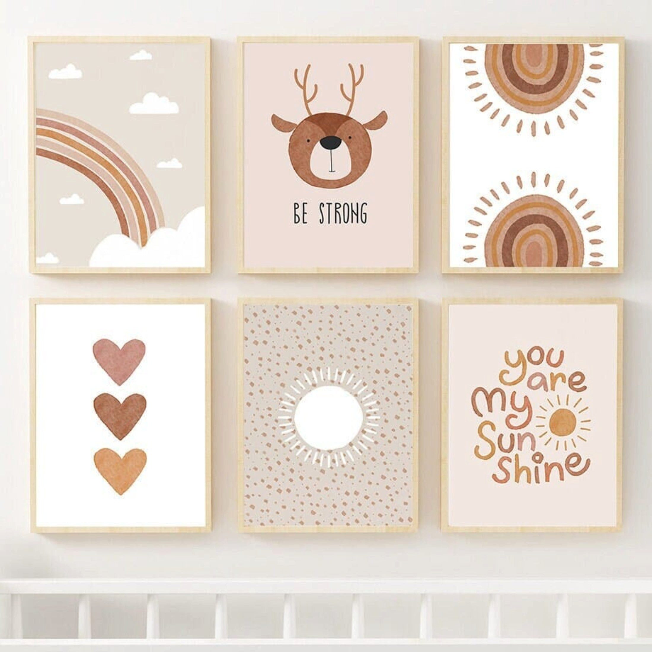 JUSTGOODMOOD Poster Kinderzimmer Boho Sunshine Beige Bilder Kinderzimmer Spielzimmer Deko, C (1 St)