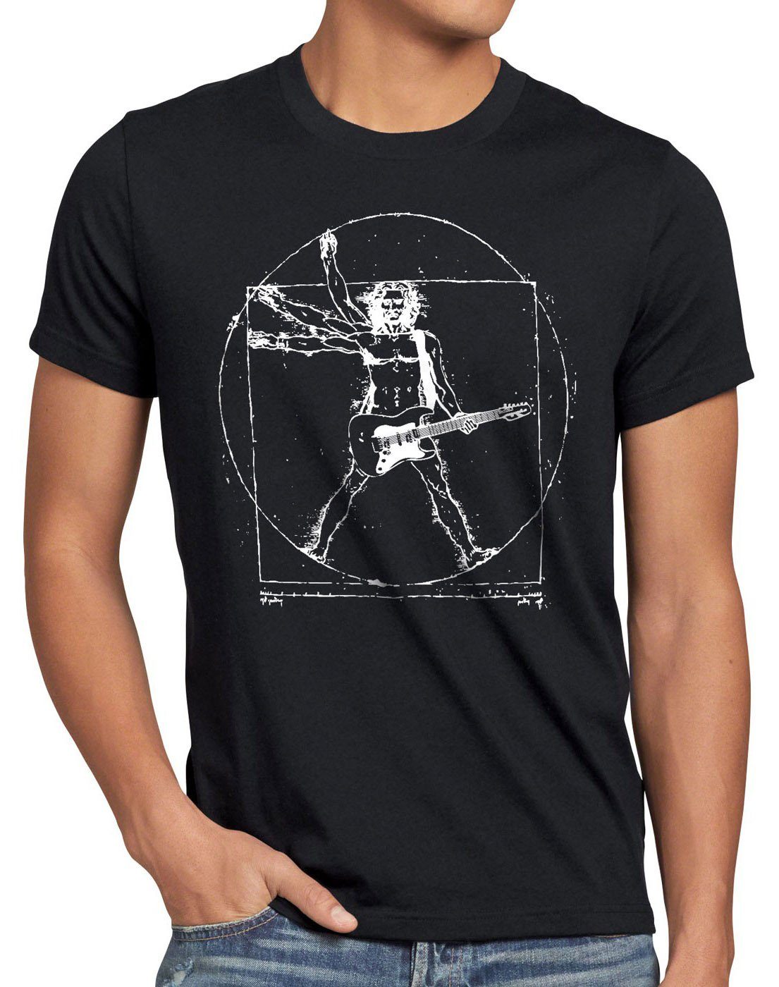 style3 Print-Shirt Herren T-Shirt Da Vinci Rock T-Shirt musik festival gitarre vinyl metal open air wacken mensch schwarz