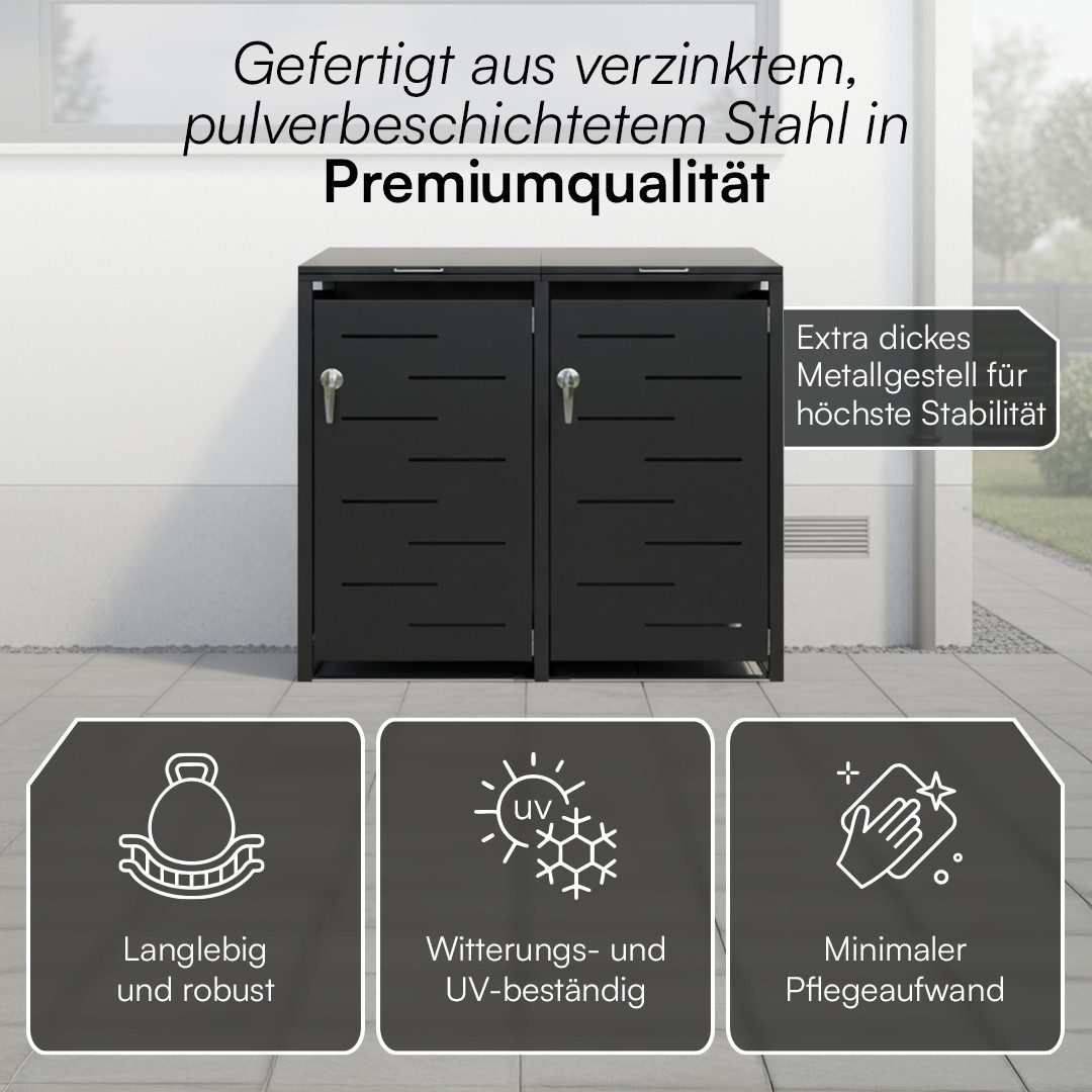 STEELSØN Mülltonnenbox Diorus 120L, abschließbar, Mülltonnenverkleidung wetterfest (Graphitschwarz, verfügbar mit 1, 2, 3, 4, oder 5 Türen), aus verzinktem Stah – Bild 5 von 5