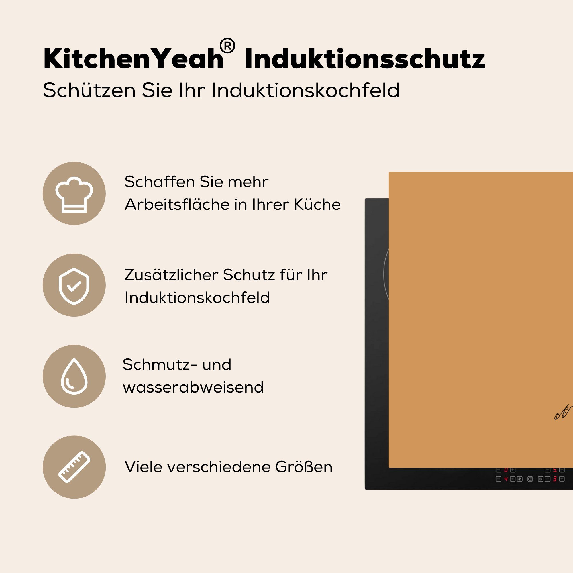 Vinyl, 81x52 (1 küche, Schutz die Herdblende-/Abdeckplatte für tlg), Ceranfeldabdeckung Induktionskochfeld cm, - Braun - MuchoWow Frau Strichzeichnung,