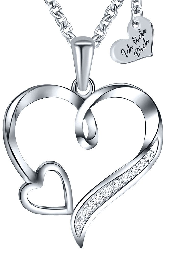 Limana Herzkette Halskette Damen Silber 925 Silberkette mit Herz-Anhänger Set (Geschenkset Damenkette Weihnachten Muttertag, Geschenke für Frauen Valentinstag Frau Freundin Mutter), Geburtstag Sie Hochzeitstag Schmuck Liebesgeschenk Liebesbeweis