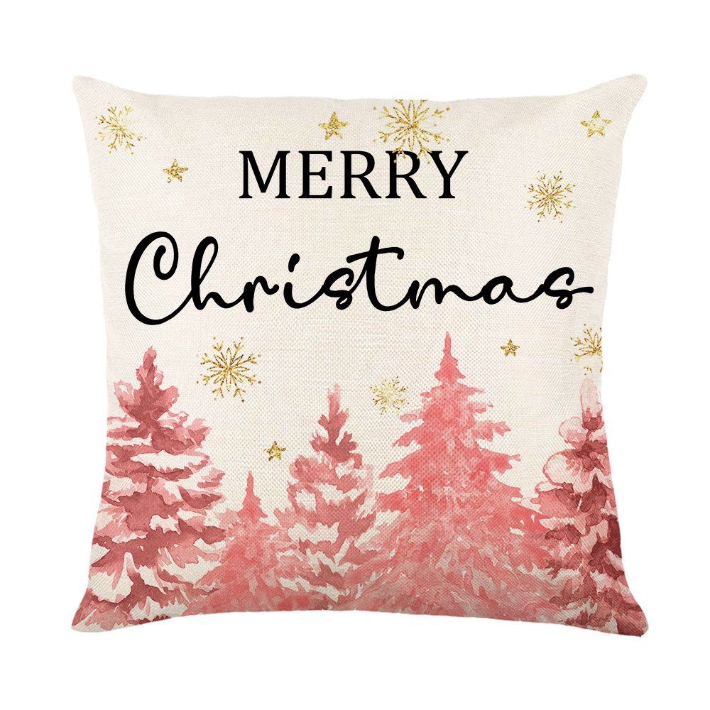 Sunicol, Leinen Sofa Kissenbezug für 45x45cm, #5 unsichtbarer Reißverschluss, 4er Kissen Sofa Couch Kissenbezüge Weihnachten, Set Kissenhülle mit Gartenbett