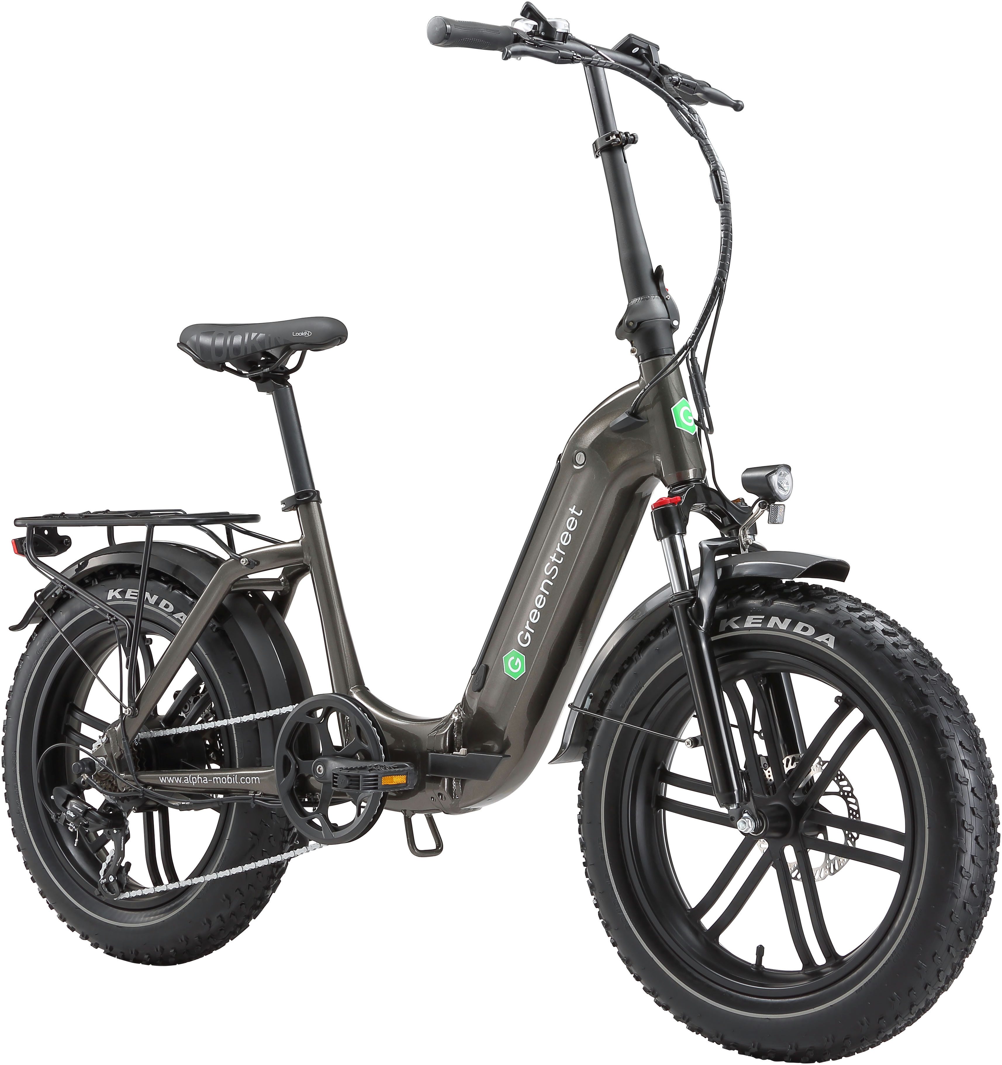 GreenStreet E-Bike Klapprad Tiefeinsteiger Klapprad GS5, 7 Gang Shimano, Kettenschaltung, Heckmotor, 360 Wh, (Set, 2 tlg., mit Akku-Ladegeräte, Fat Tires), Pedelec, Elektrofahrrad für Damen u. Herren