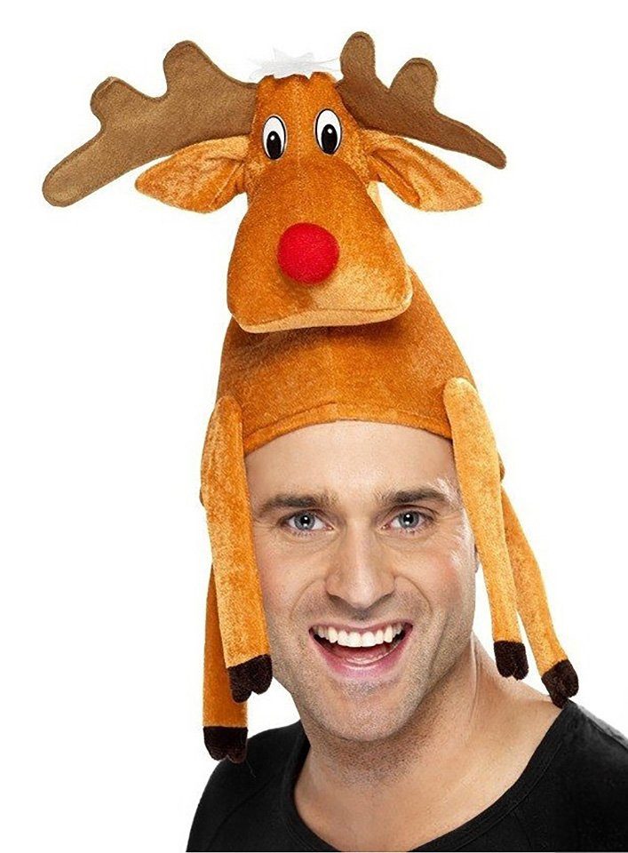 Metamorph Kostüm Rentiermütze Rudolph, Lustige Mütze für Festivals und Weihnachtsmärkte