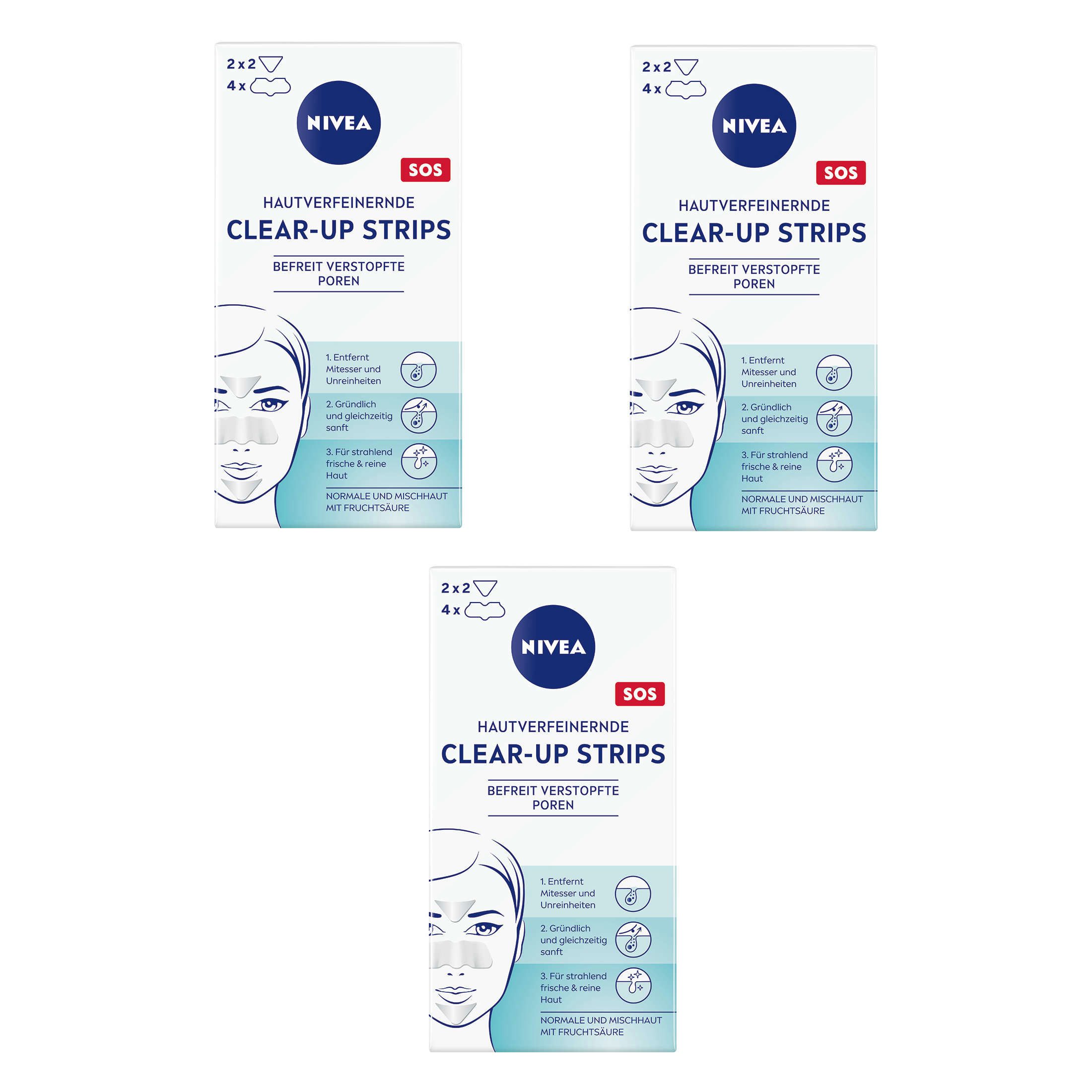 Gesichtsreinigungstücher Clear-up Strips hautverfeinernd entfernt Mitesser sanft 3 x 6 Strips