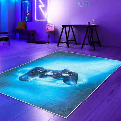Teppich Gaming Teppich mit Joystick und blauem Neon-Strahl, Teppich-Traum, rechteckig, Höhe: 5 mm