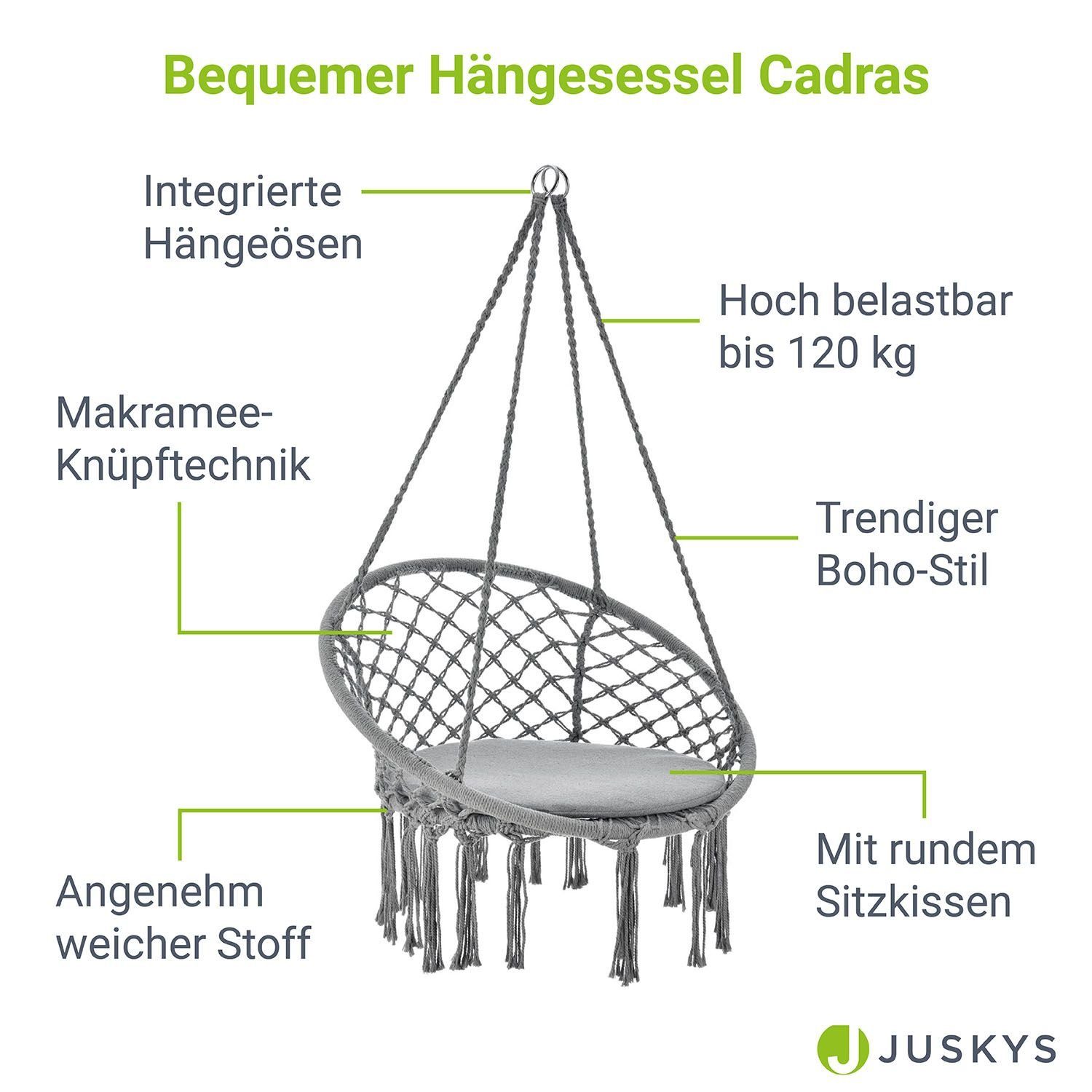 Hellgrau Sitz kg Hängesessel Cadras | mit gemütlichem Belastbarkeit Sitzkissen), und Hellgrau (mit Rückenkissen, Juskys 120