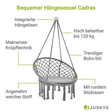 Juskys Hängesessel Cadras (mit Sitzkissen), mit gemütlichem Sitz und Rückenkissen, 120 kg Belastbarkeit