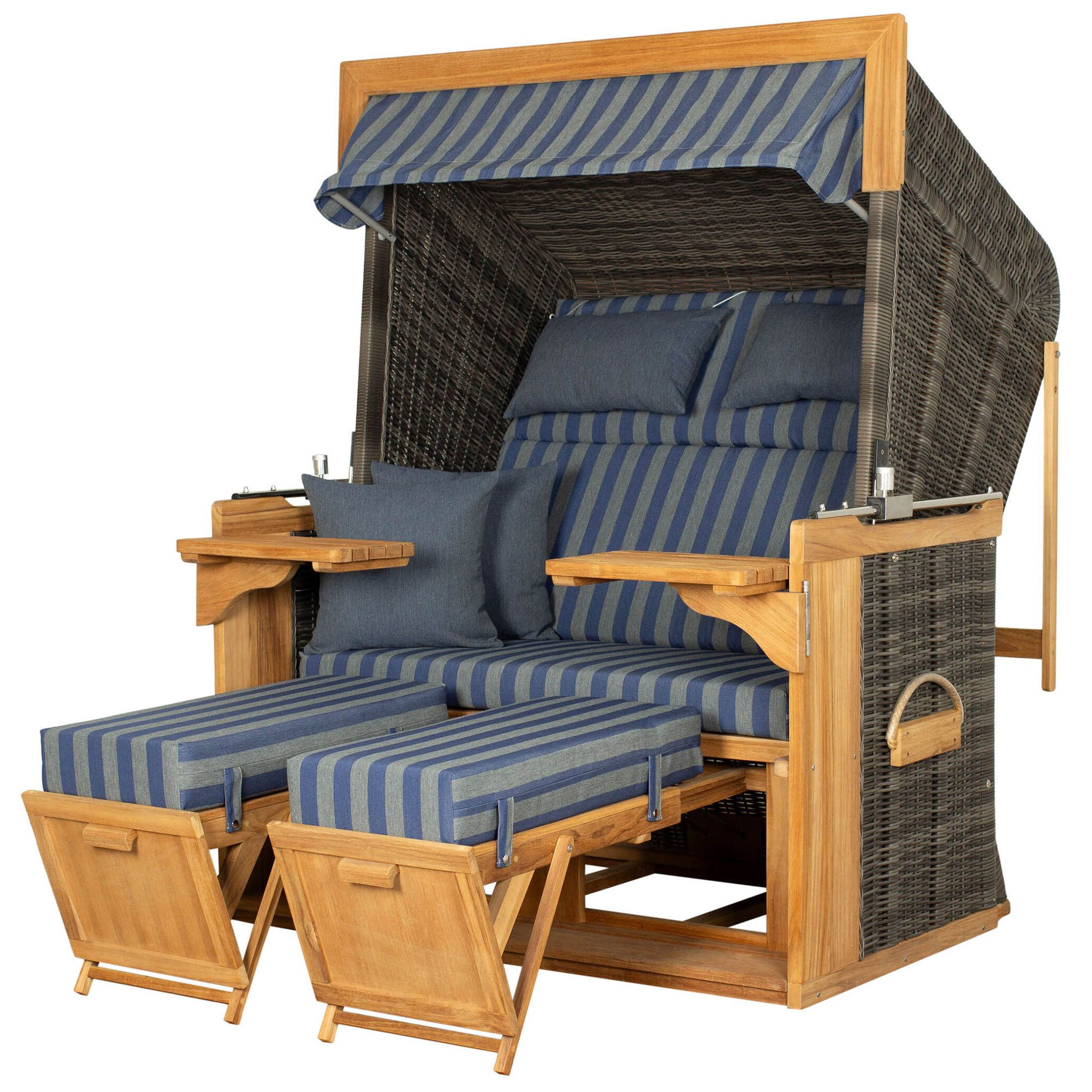 deVries PURE® Strandkorb Friesland Sylt XXL - PE stone grey - Dessin 249, BxTxH: 150x90x165 cm, Volllieger, Nordsee-Strandkorb, (Strandkorb-Komplettset, 2-tlg., Strandkorb mit bequemer Polsterausstattung und inkl. Schutzhülle), Windschutzfolie, bequeme Kissenausstattung, Schutzhülle