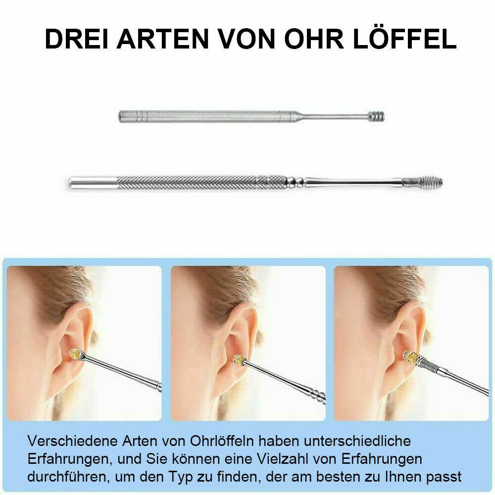 COOL-i ® Ohrenreiniger Edelstahl Ohrenreiniger Set – 6-teiliges, 6-tlg., wiederverwendbares & rostfreies Ohrreinigungswerkzeug