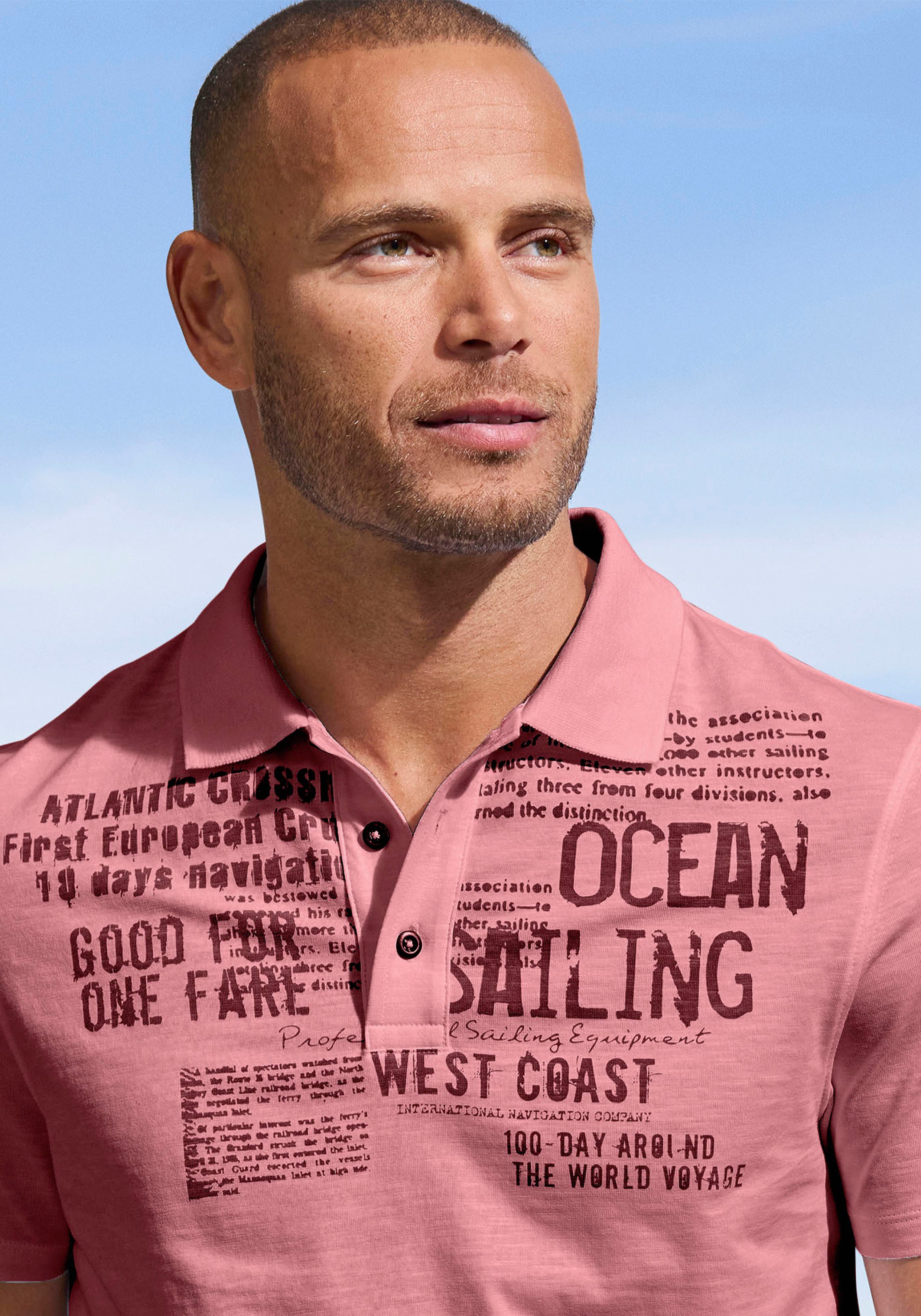 John Devin Poloshirt mit Print Regular-Fit, aus Slub-Qualität, mit Print