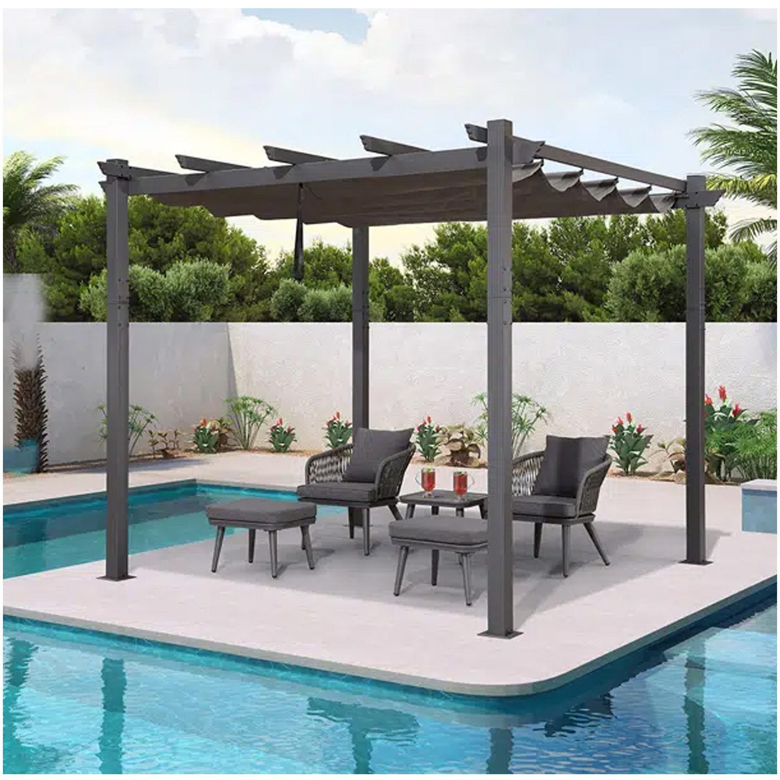 PURPLE LEAF Pergola Aluminium Pavillon mit Schiebedach, Wasserdichte Pergol günstig online kaufen