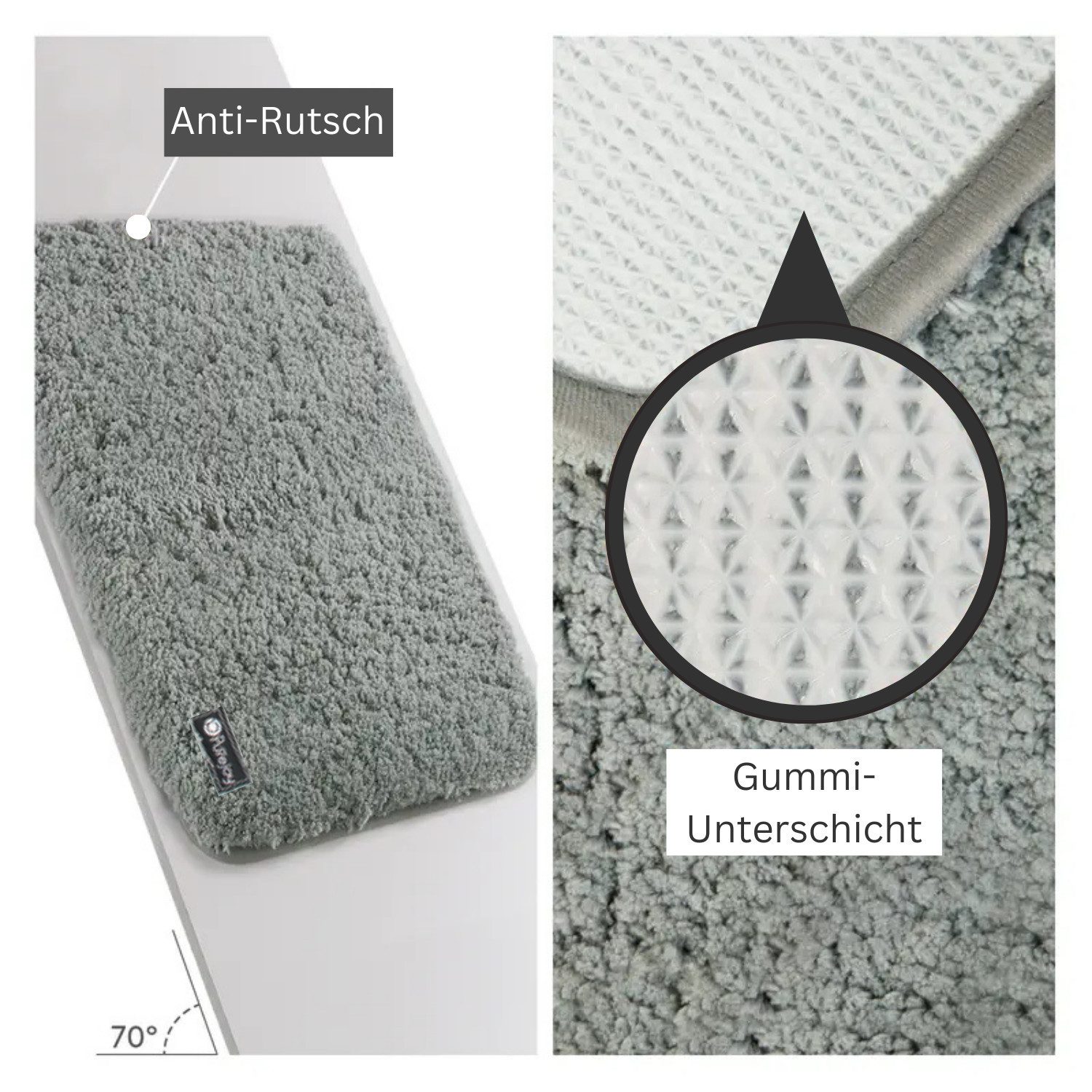 Frentree Badematte Praktisches Doppel-Set: 2 flauschige Badematten (60x40cm), Grau, Microfaser, schlichtes Design, weiches Material – Bild 5 von 5