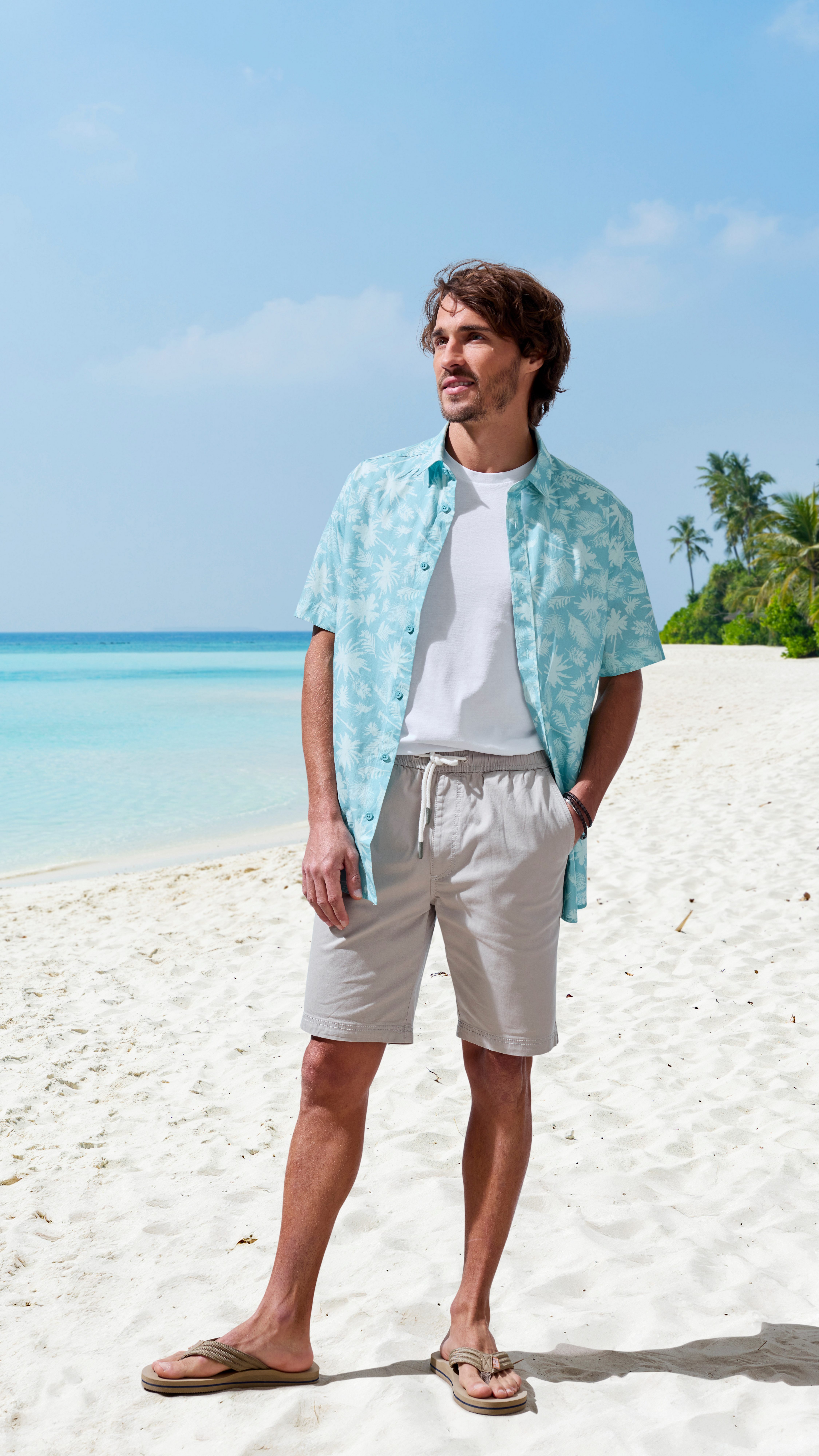Hawaiihemd - Kurzarmhemd mit sommerlichem Palmen Druck