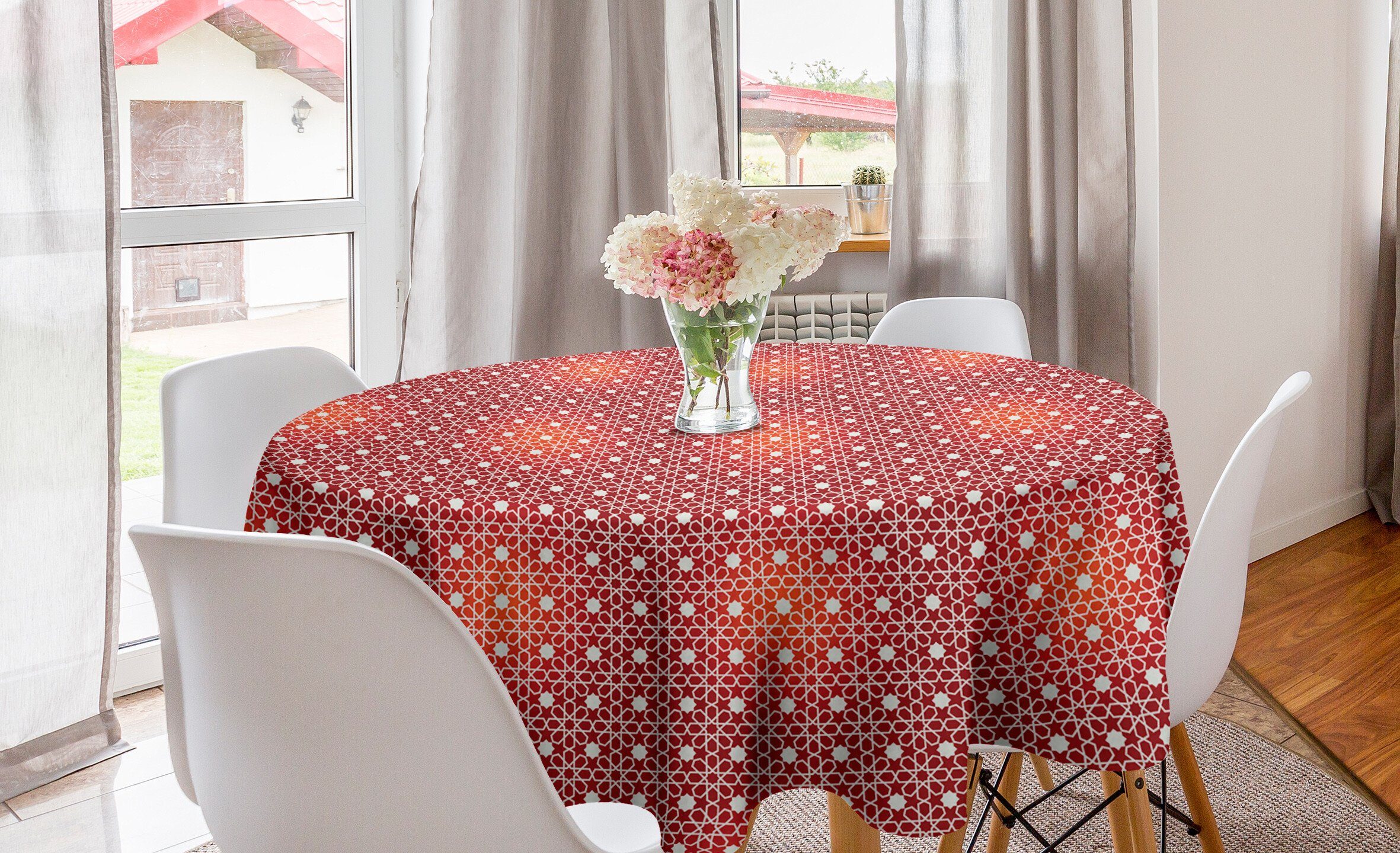 Abakuhaus Tischdecke Kreis Tischdecke Abdeckung für Esszimmer Küche Dekoration, marokkanisch Folkloric Starry Lattice