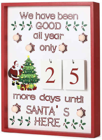 BRUBAKER Wandkalender »Adventskalender Countdown Wandtafel - Kalender Weihnachten aus Holz«, mit Kalenderblättern und 6 LED Lichtern - 28 x 4 x 35,5 cm