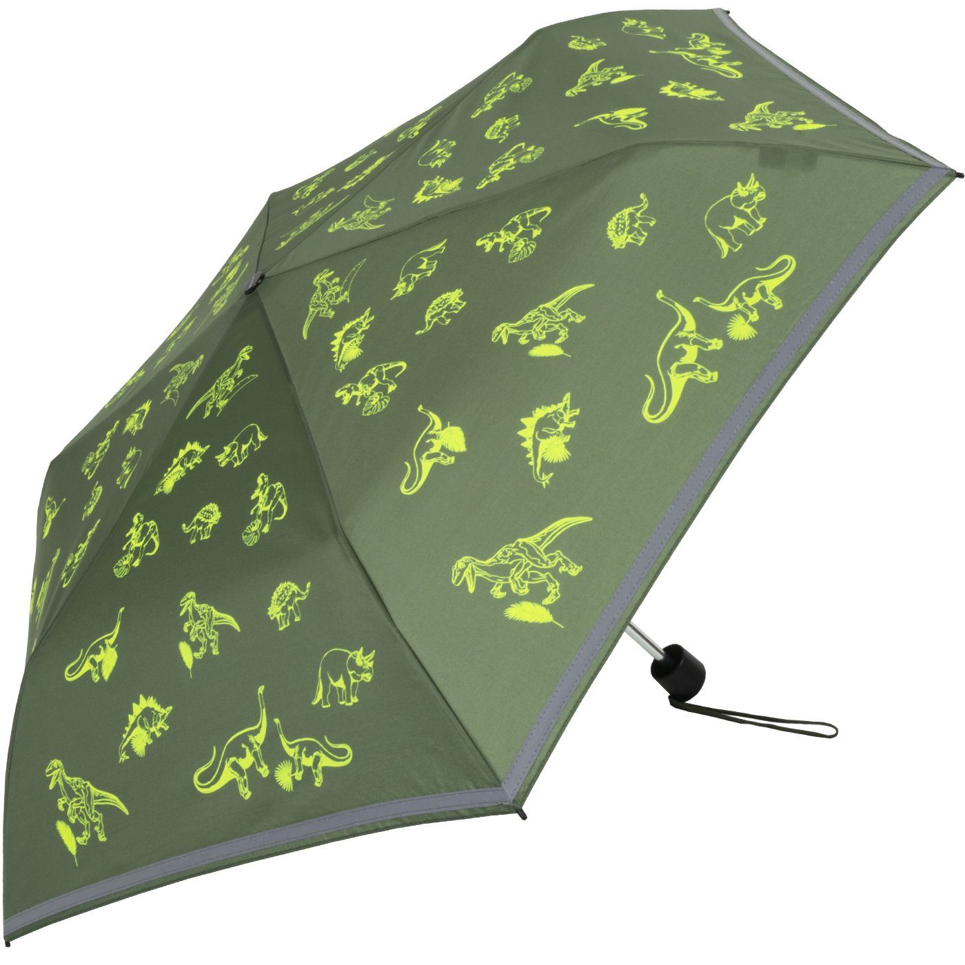 Knirps® Taschenregenschirm Kinderschirm 4Kids reflective mit Reflexborte, Sicherheit auf dem Schulweg, fluoreszierende Dinos – Bild 4 von 5