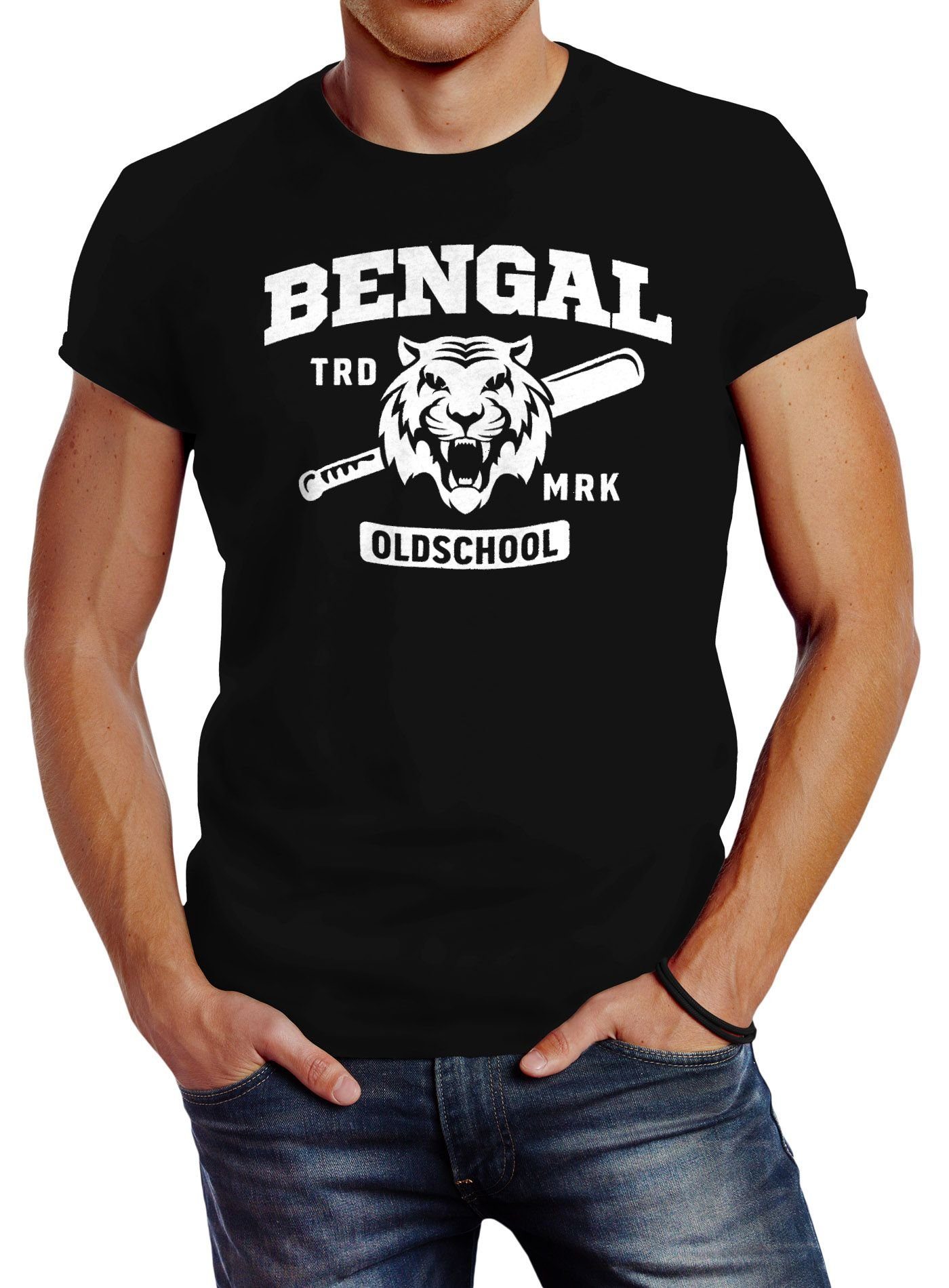 Herren Shirts Neverless Print-Shirt Herren T-Shirt Bengal Tiger Baseball Sport USA Fashion Streetstyle Neverless® mit Print