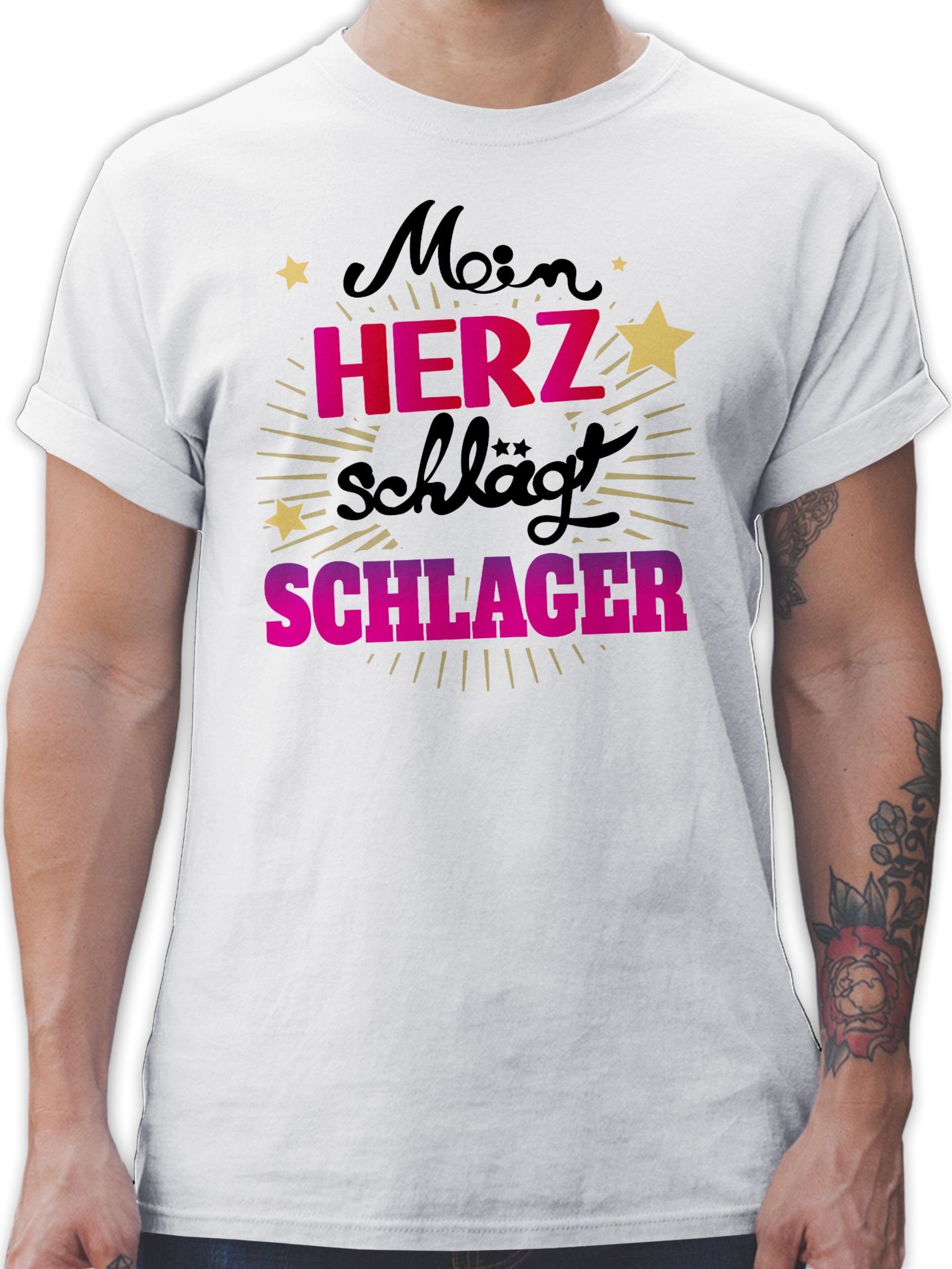 Shirtracer T-Shirt Mein Herz schlägt Schlager Outfit Schlagerparty Schlager Party Outfit 1 Weiß