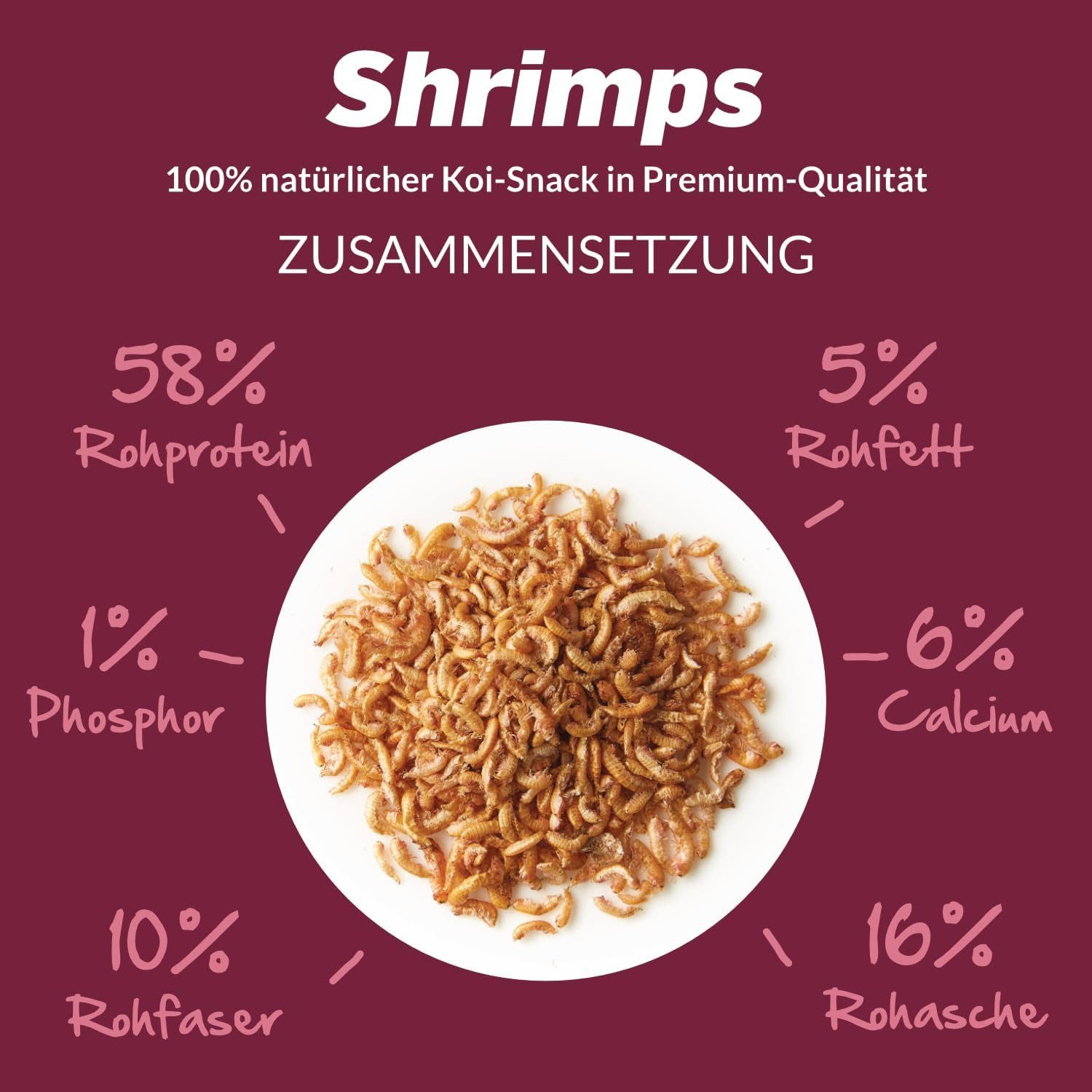 KOIPON KOIPON Shrimps getrocknet Natürliches Zusatzfutter für Koi, Trockenfutter für: Koi, Goldfische, Teichfische, Zierfische, Aquarienfische, Naturfutter, Farbverstärkung, Handfütterung, Karotin, Astaxanthin
