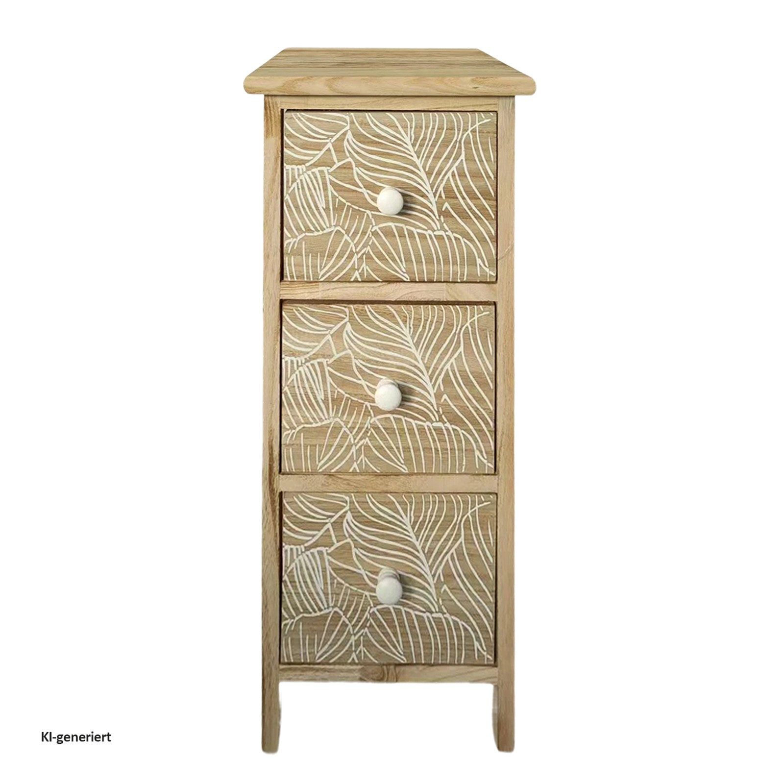 HTI-Living Kommode Kommode Melia schmal 3 Schubladen Blätter-Design Artisaneiche-Weiß (Stück, 1 St., 1 Kommode)