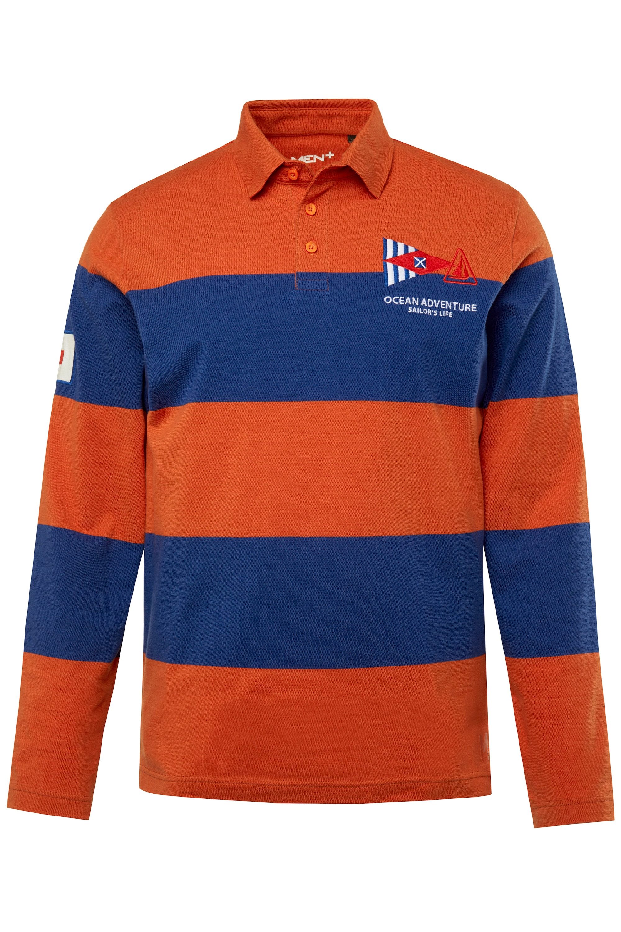 Men Plus Poloshirt Poloshirt Langarm Ringel-Piqué günstig online kaufen