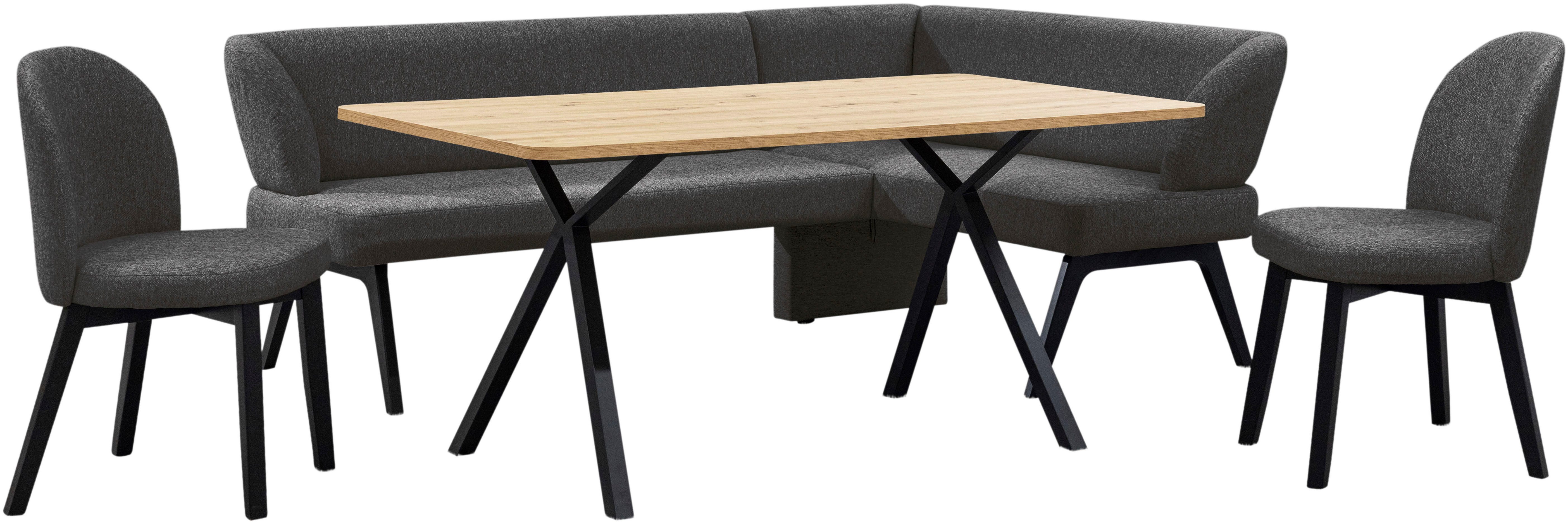 Home affaire Eckbankgruppe Aretha Essecke, Sitzgruppe, Eckbank, Küchenbank, (Set, 4-tlg., 4er), Esszimmer Sitzgruppe, Tisch, Stühle und Bank gepolstert, Nosagfederung