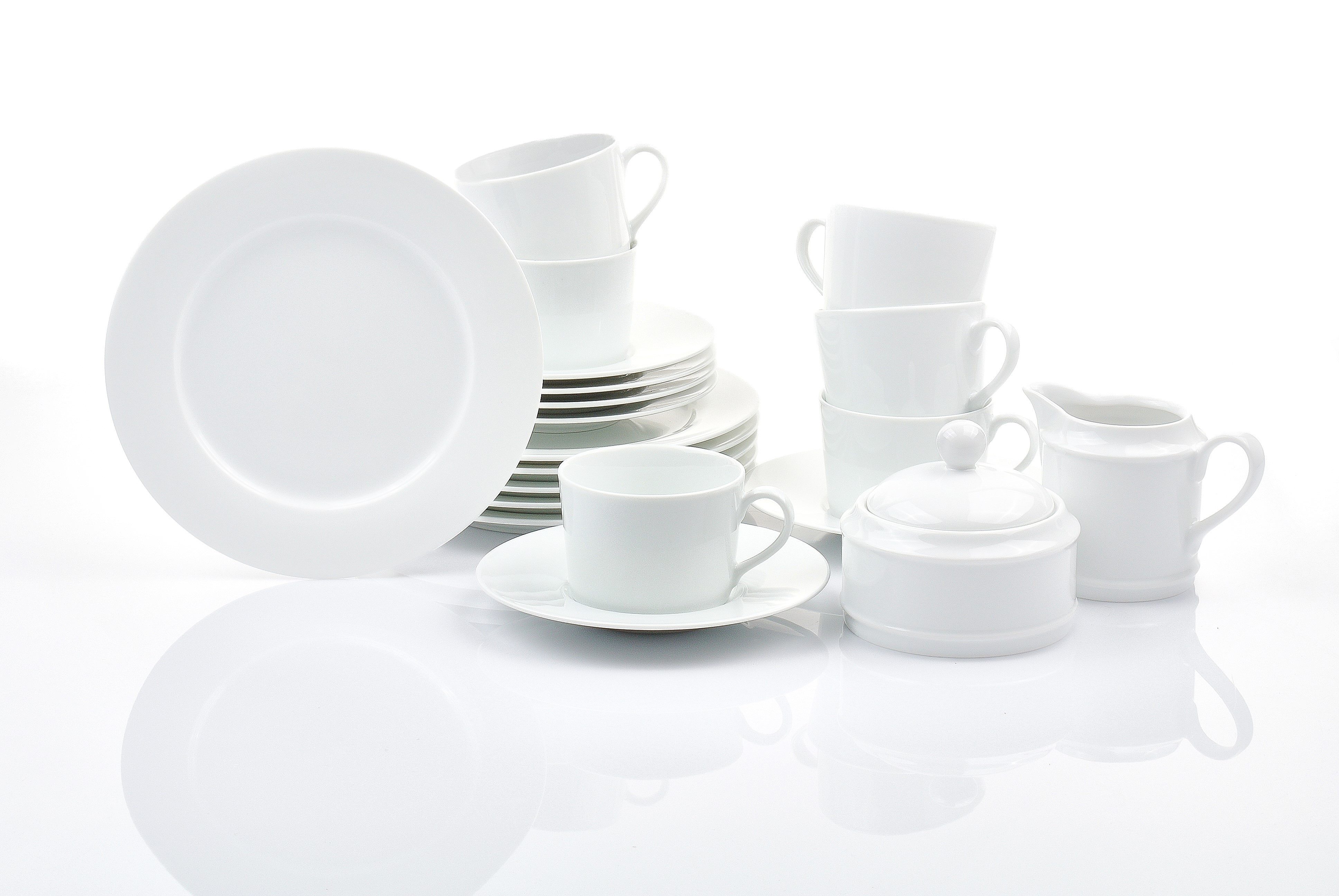 Retsch Arzberg Кофейный сервиз HEIKE WEISS, Geschirr-Set 20-tlg., mit Milch & Zucker, Porzellan, rund (20-tlg), 6 Personen, Porzellan, Tassen & Teller plus Milch & Zucker, perfekt von früh bis nachmittags