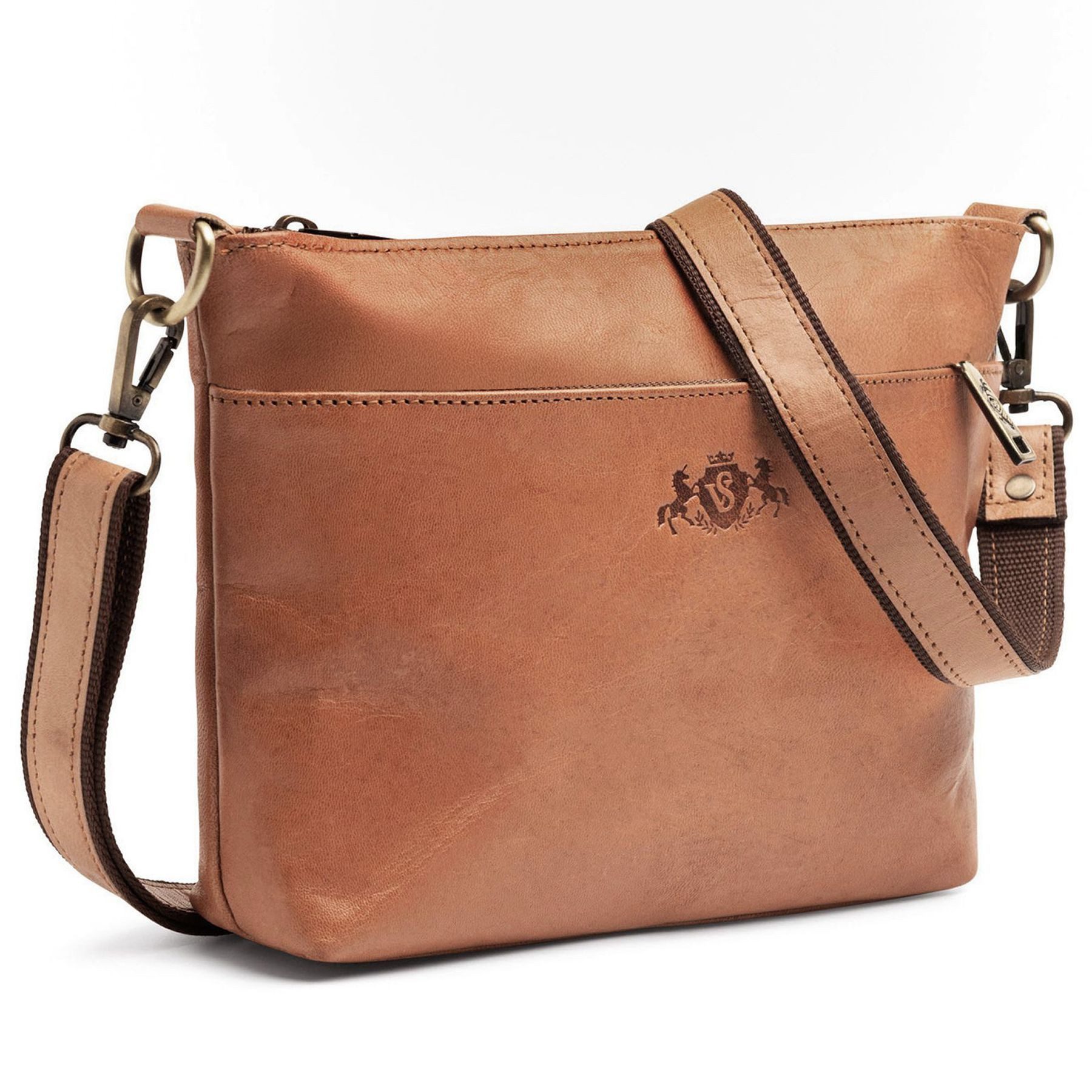 SID & VAIN Umhängetasche SAGE Umhängetasche Cross-Body Bag echt Leder, Ledertasche Schultertasche Damen Crossbody braun