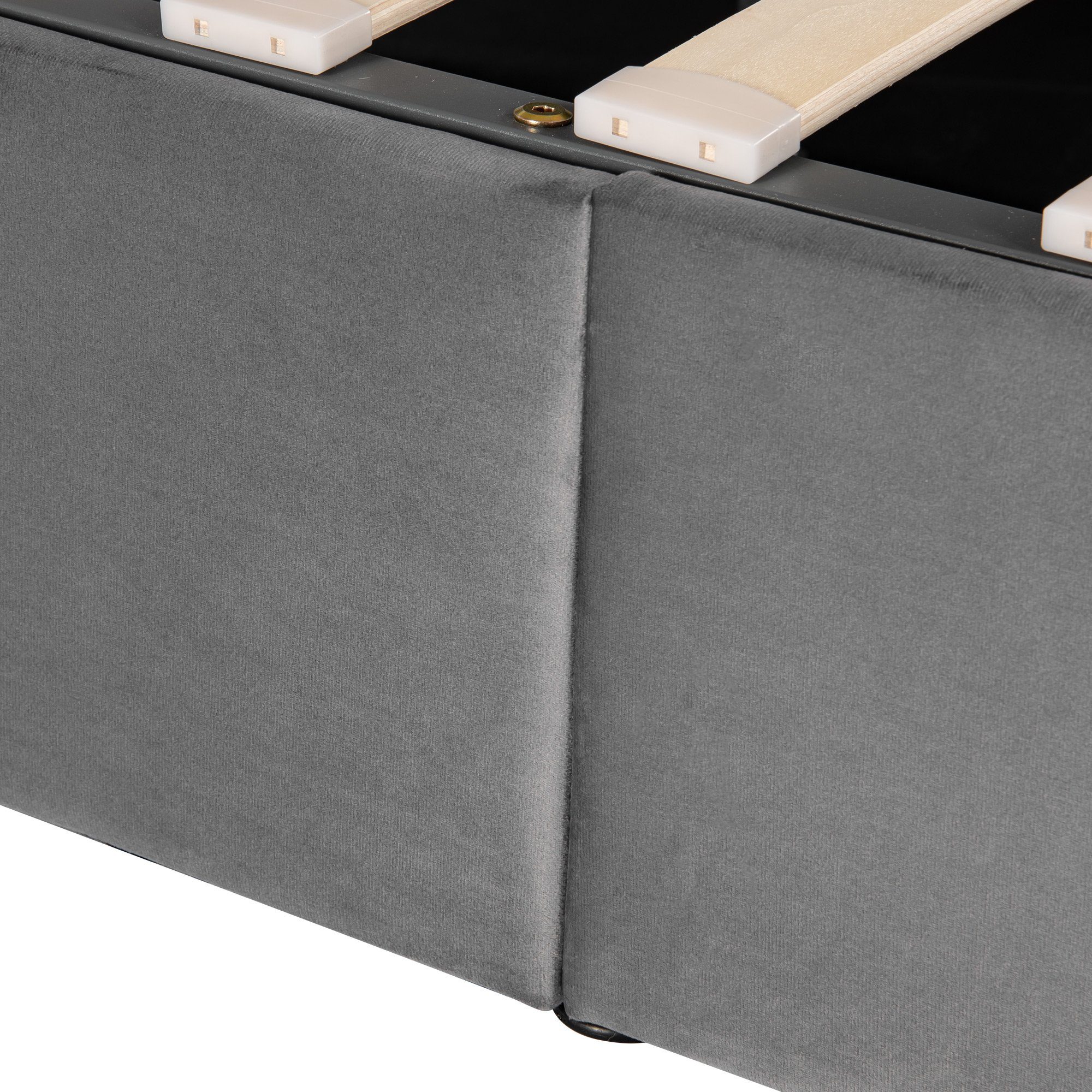 Boxspringbett (Doppelbett 140 x 200 cm, Polsterbett mit kristall schnalle, Lattenrost und Bettkasten), Hydraulisches Bett Funktionsbett mit höhenverstellbar Kopfteil, Samt