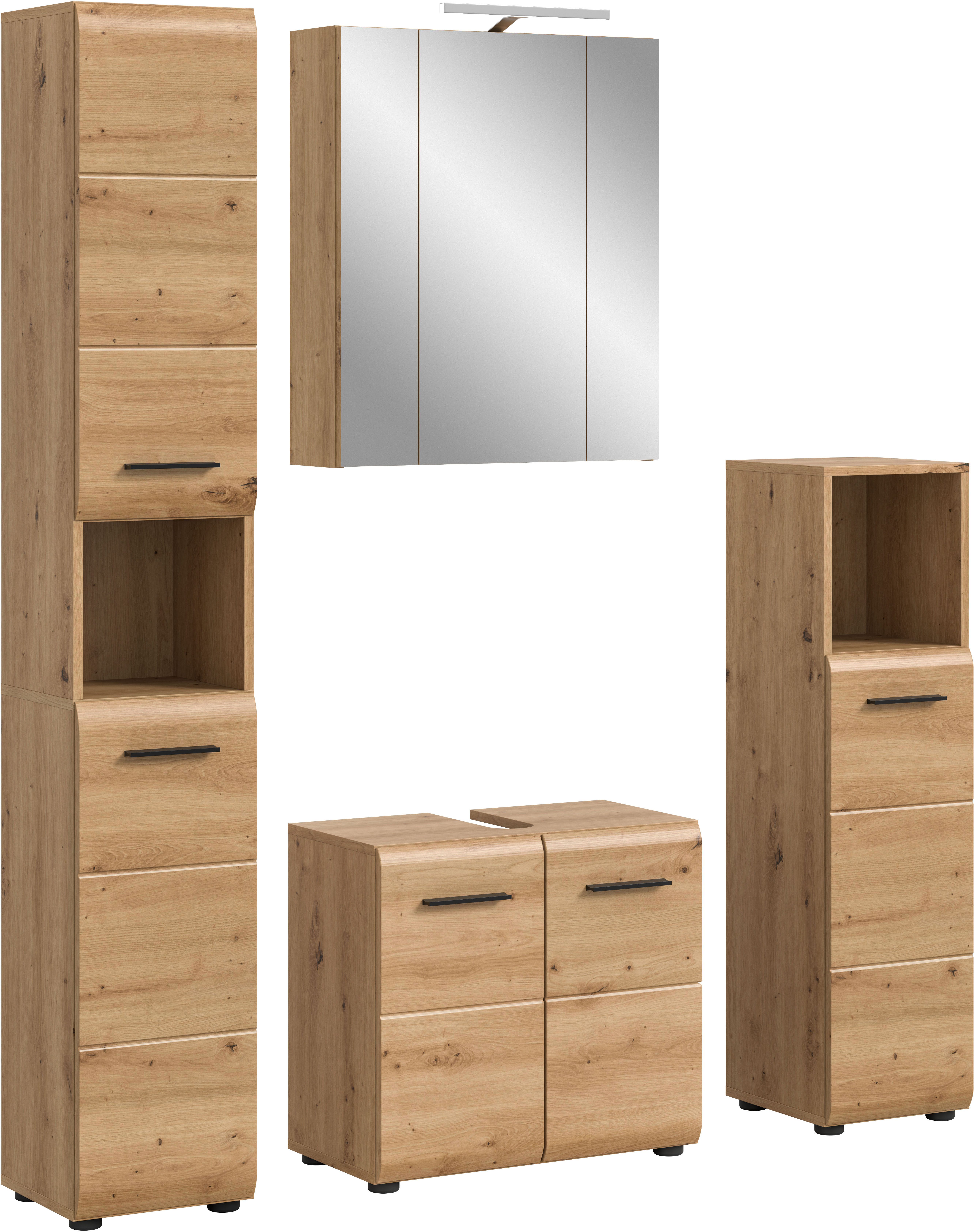 welltime Badezimmer-Set, (Set, 5-St., Hochschrank, Spiegelschrank inkl.Beleuchtung, WBU, Standschrank), Bad-Kombination, Bad-Möbel, …