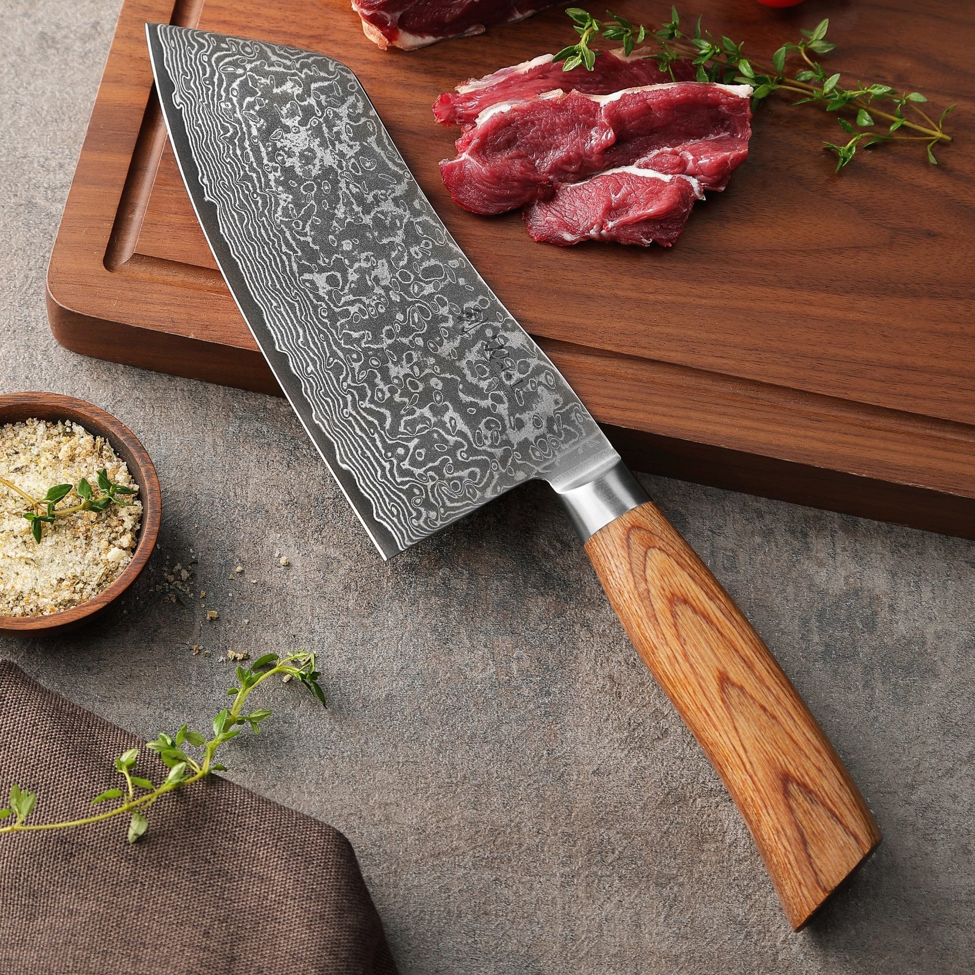 Wakoli Damastmesser EDIB Pro Damast Chai Dao Küchenmesser 17cm Klinge Pakkaholzgriff, Aus 67 Lagen Damaststahl, VG-10 Stahlkern – Bild 4 von 5