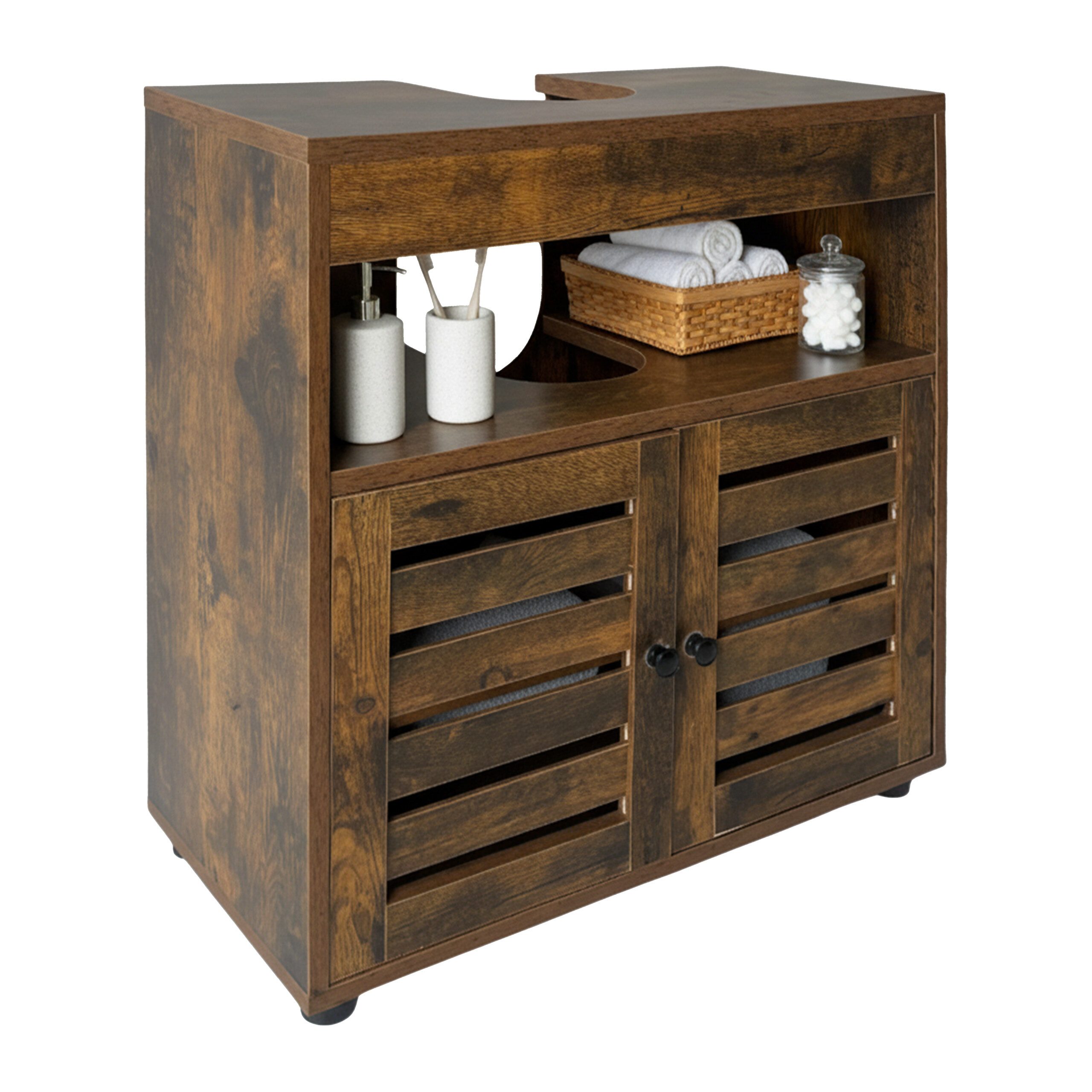 relaxdays Waschbeckenunterschrank Lamellentüre Vintagebraun günstig online kaufen