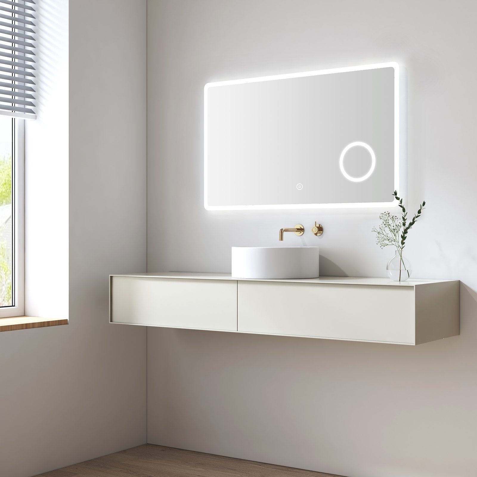 S'AFIELINA Badspiegel Badspiegel mit Beleuchtung Wandspiegel Led Badspiegel, 100x60cm,Kaltweiß 6500K,Touchschalter,3-fach Vergrößerung,IP 54