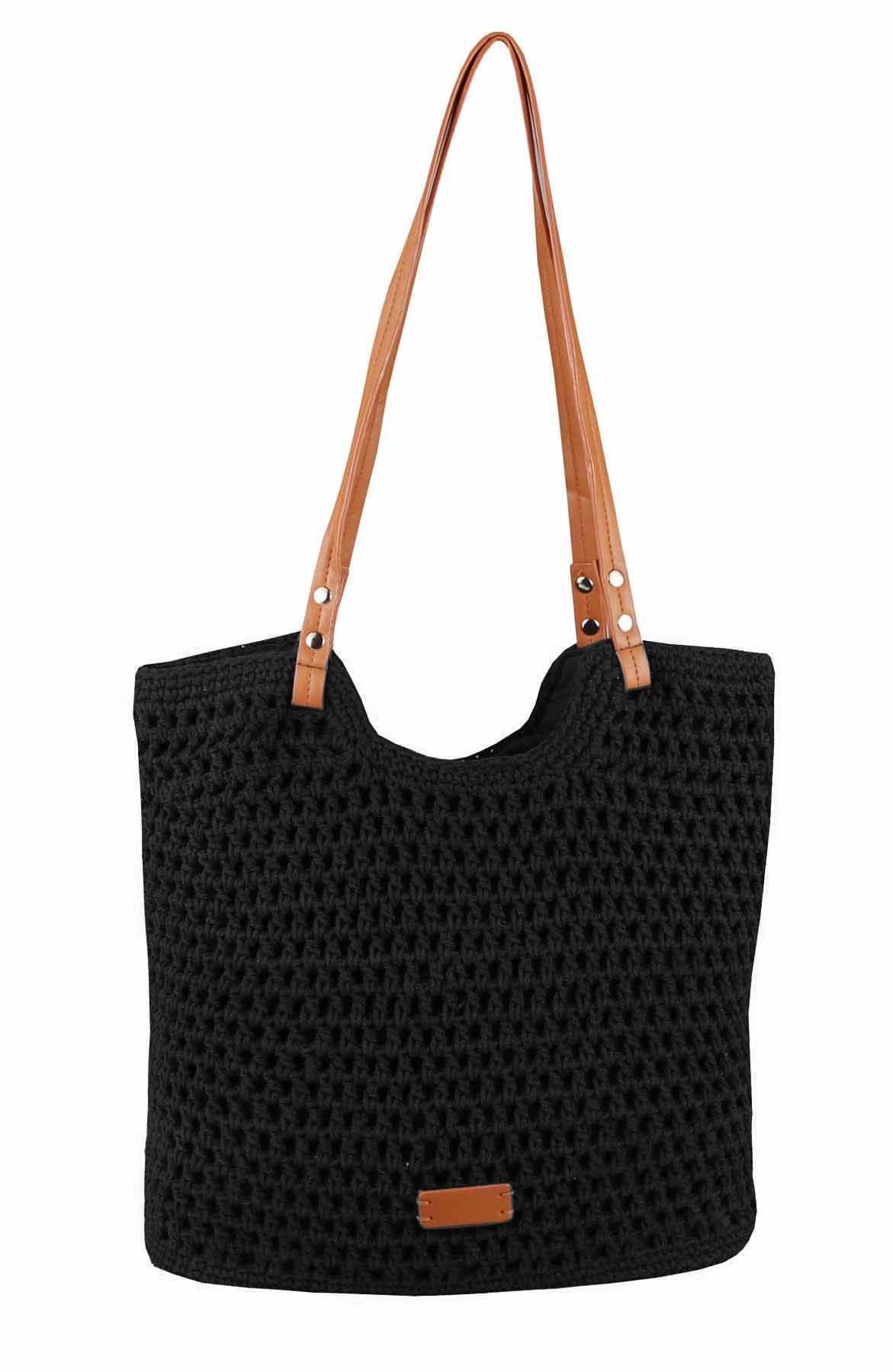 ITALYSHOP24 Schultertasche DAMEN TASCHE Boho Shopper Strohtasche Tote Bag Geflecht Häkeltasche, Textil Basttasche Strand Retro Freizeit Urlaub Sommer Beuteltasche