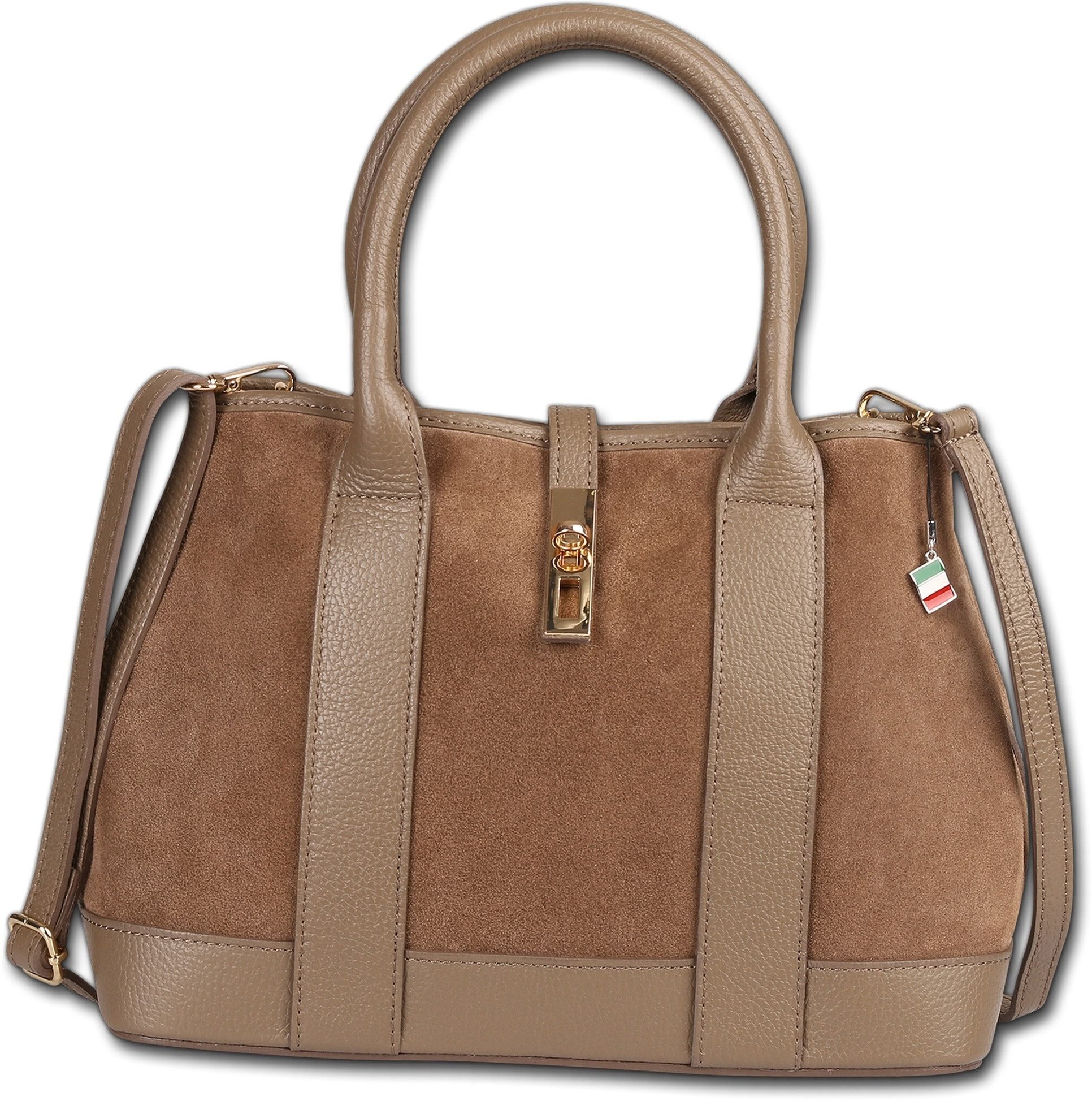 FLORENCE Schultertasche Florence Damen Leder Schultertasche (Schultertasche, Schultertasche), Damen Tasche Echtes Leder taupe, dunkelgrau