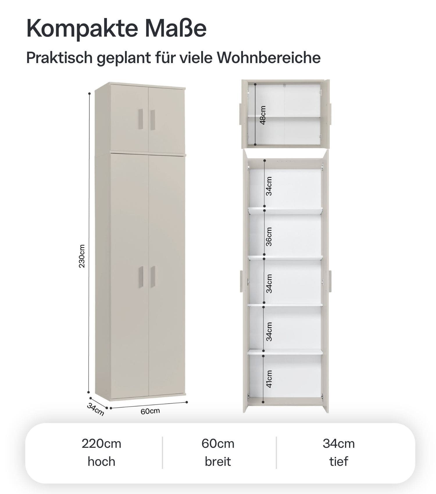 mokebo Mehrzweckschrank Der Extralange (60x230 cm) Made in Germany, Aktenschrank, Flurschrank, Schuhschrank in Beige – Bild 4 von 5