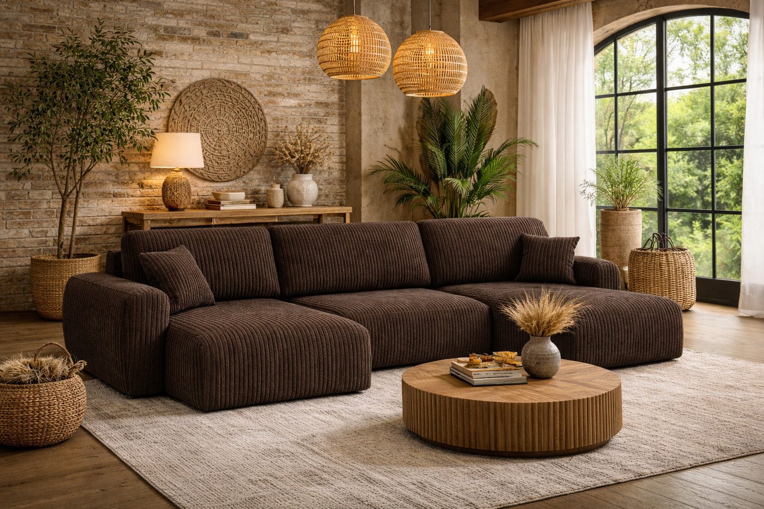 Kaiser Möbel Ecksofa mit Schlaffunktion und Bettkasten Ariel UXL aus Cordstoff Poso, U-Form,pflegeleichter Cordstoff,hoher Sitzkomfort