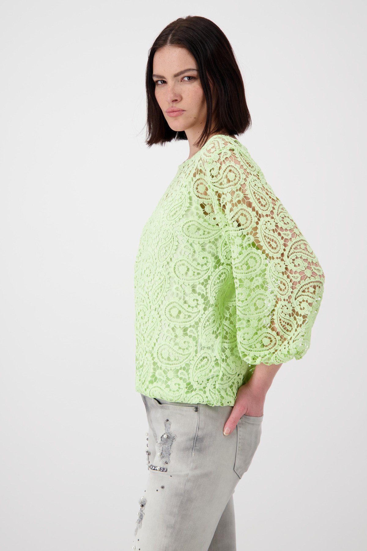 Monari Longsleeve Spitzenshirt mit U Boot Ausschnitt