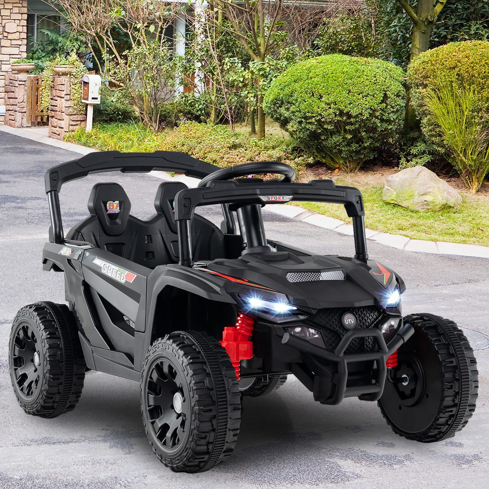 COSTWAY Elektro-Kinderauto, Belastbarkeit 30 kg, 12V Elektroauto, mit Fernbedienung, LED, Musik, Hupe