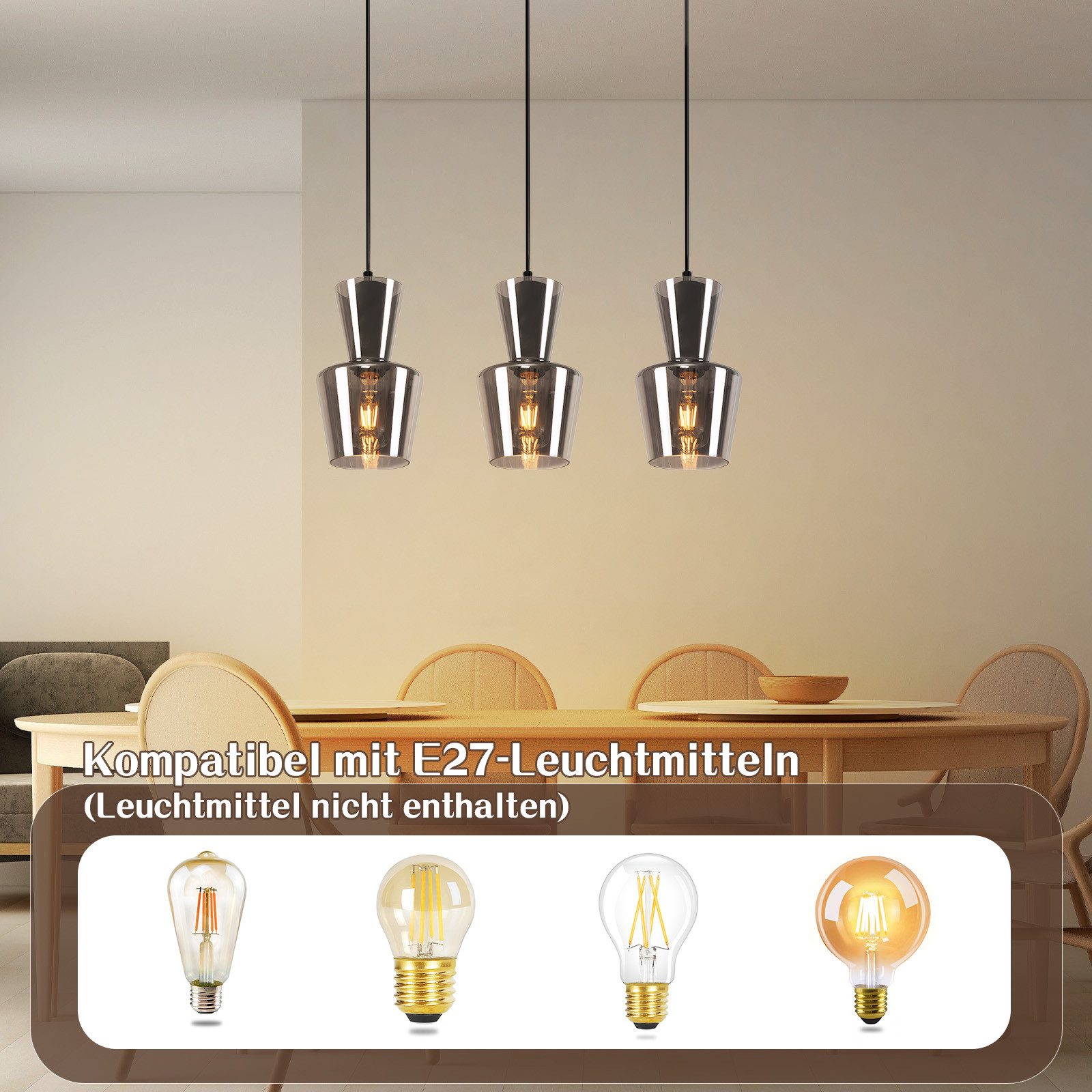 Nettlife Pendelleuchte Esstisch Vintage Rauchgrau Glas günstig online kaufen