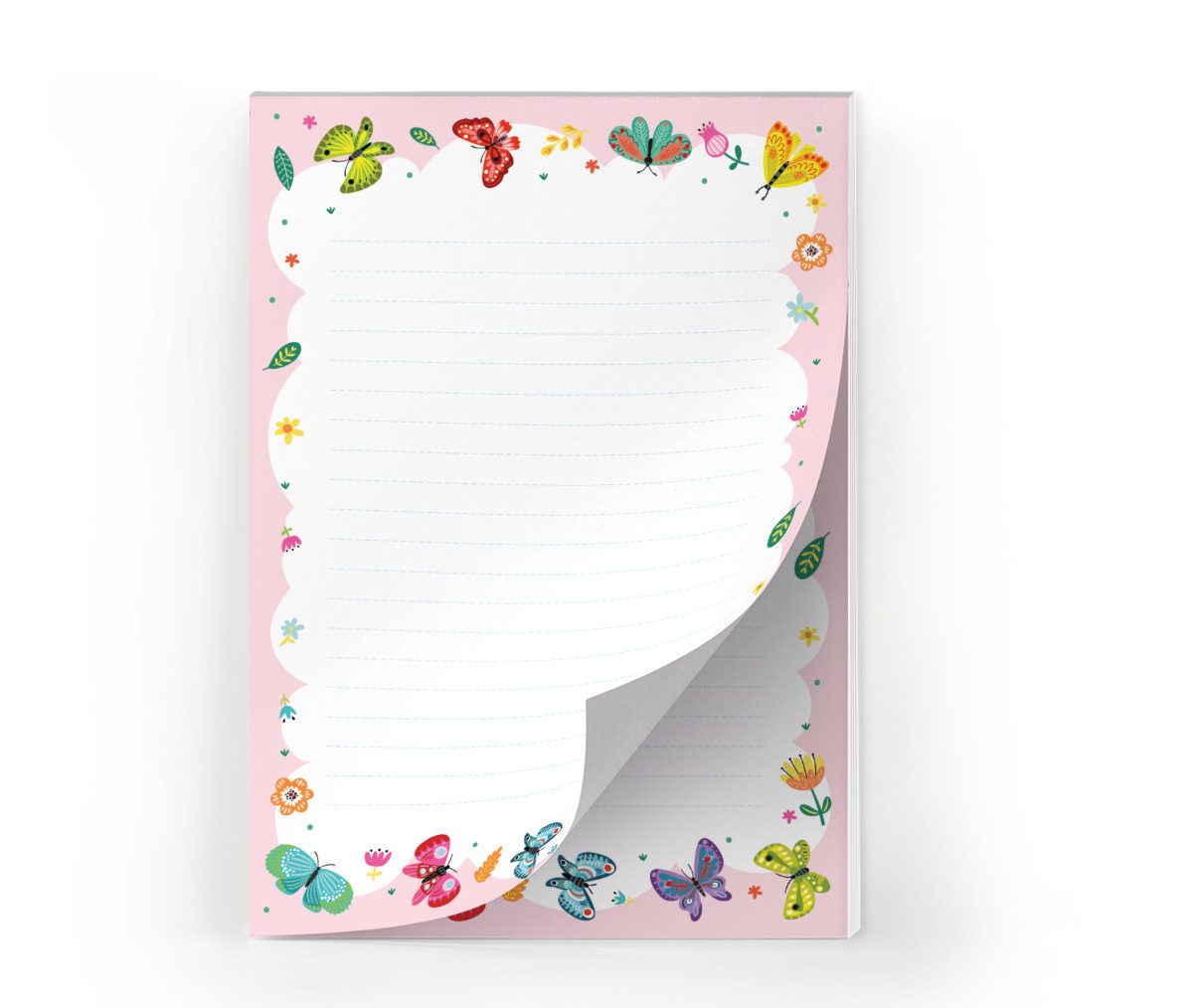 JUNAPACK Briefpapier Set Kinder Briefblock A5 mit Umschlägen Notizblock Schmetterling rosa, Kinder-Briefpapier A5 mit 15 Umschlägen, liniert & leicht beschreibbar