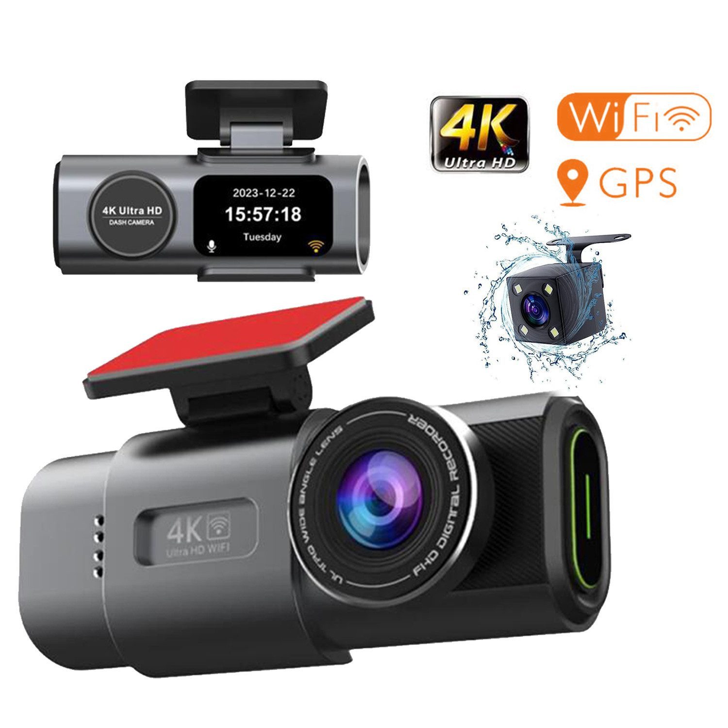 Dashcam Auto,2-Kanal 4K+1080P Autokamera,Mit GPS 1.3 Zoll-Bildschirm Dashcam