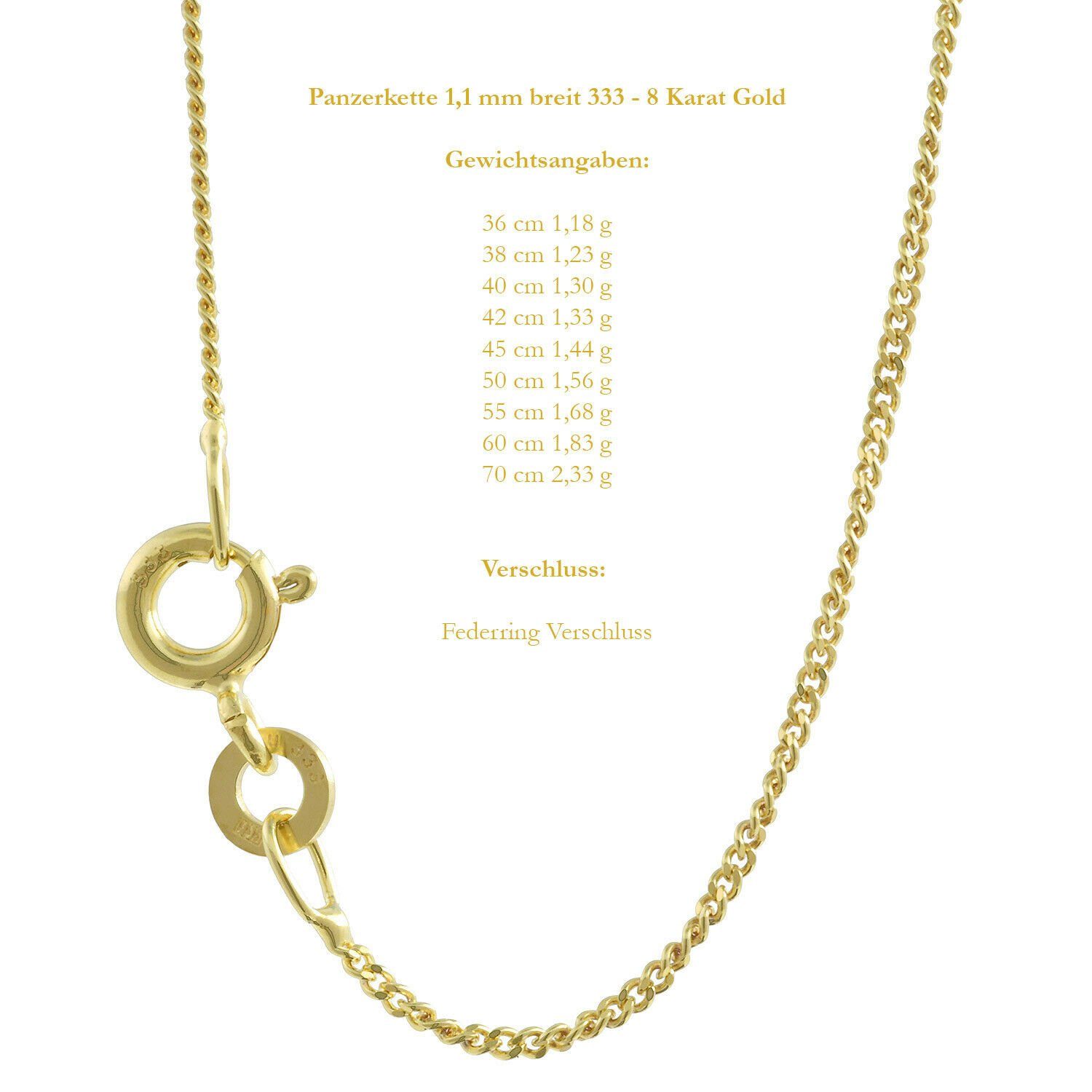 HOPLO Goldkette Goldkette Panzerkette 333 - 8 Karat Gold 1,1 mm - 38 cm, Ma günstig online kaufen