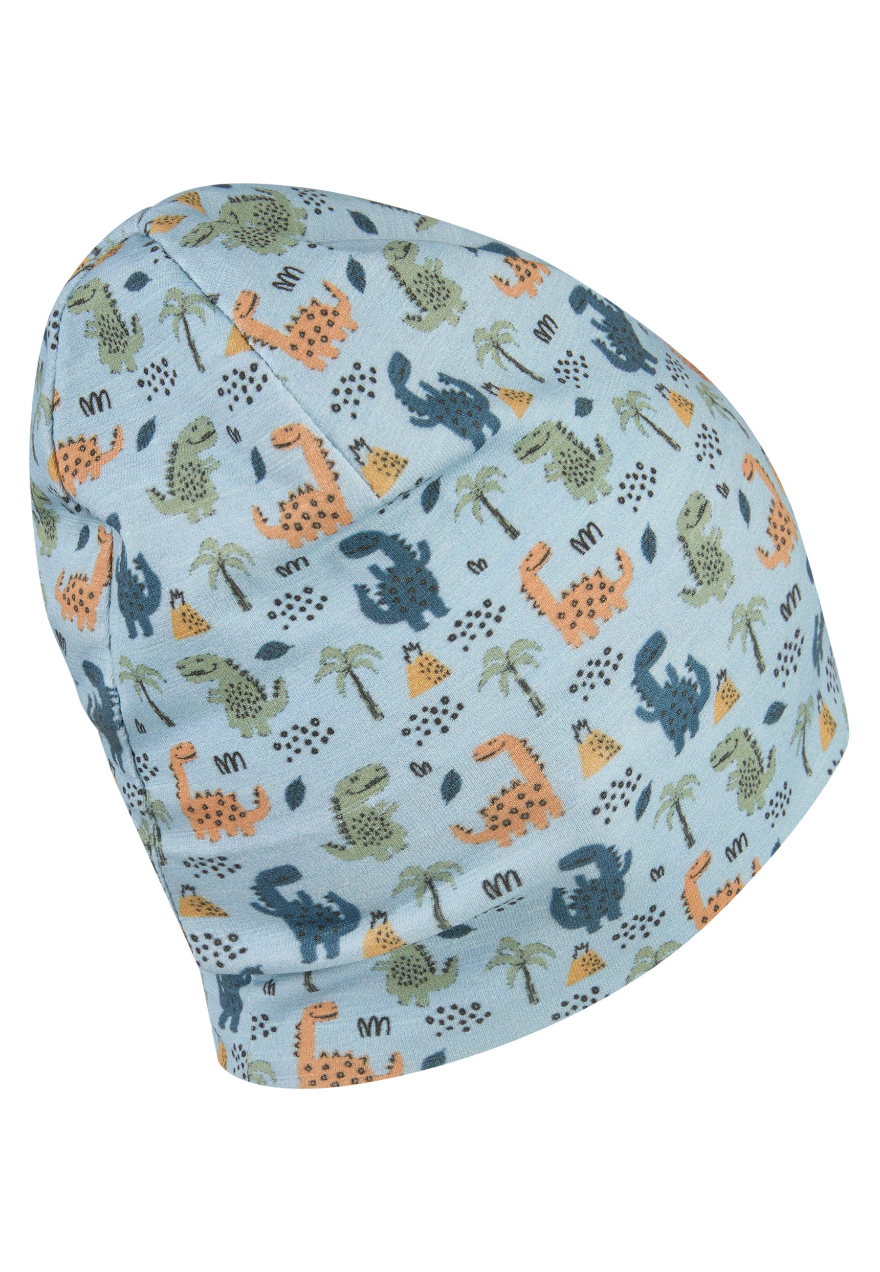 Sterntaler® Beanie UV-Schutz 50+ Beanie Dinokinder (1-St) Beanie aus Flammgarn Jersey mit Dinokindern, zwei Tragevarianten