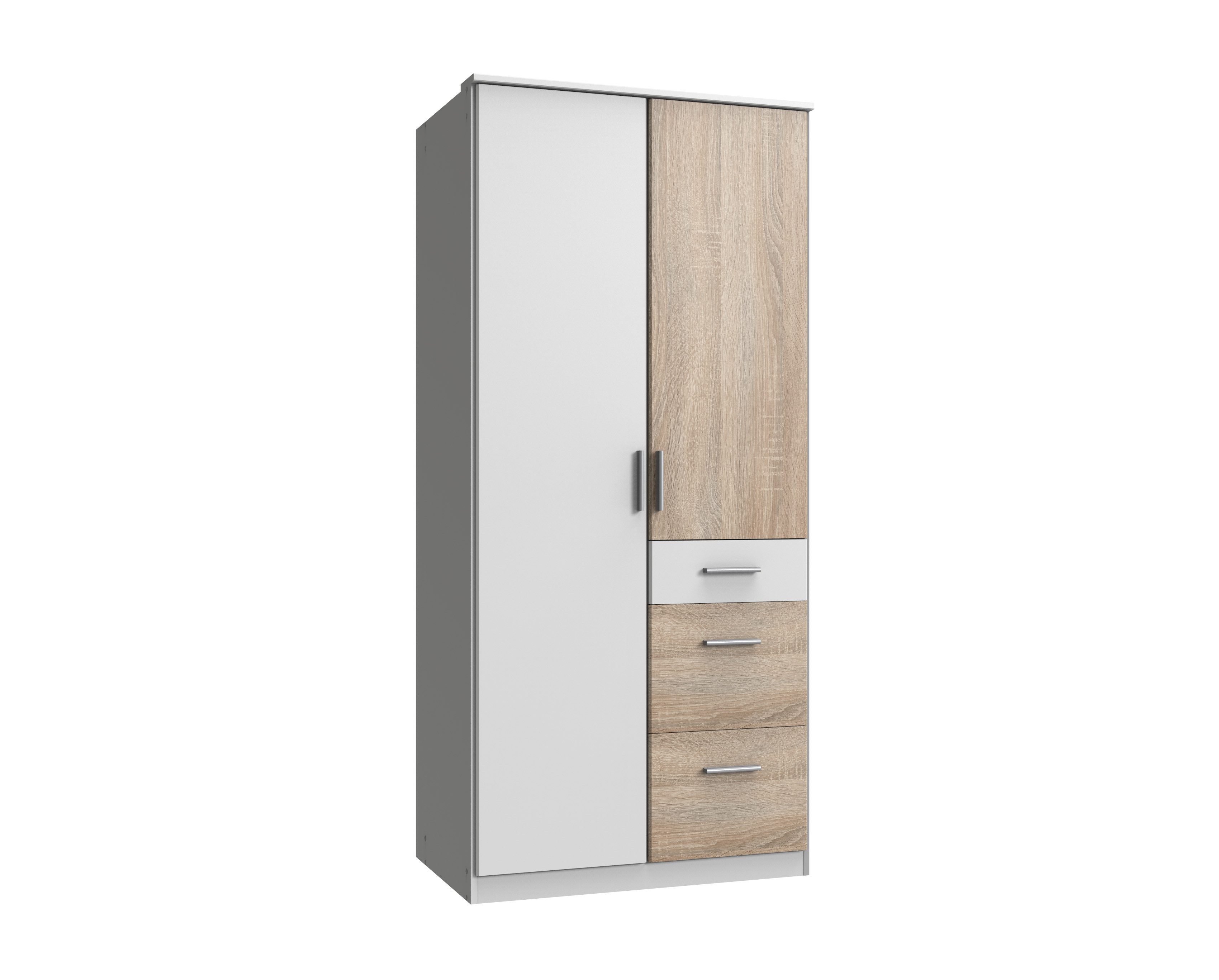 möbel-direkt.de Kleiderschrank Joker in Weiß Eiche Sägerau (komplett, 1-St., Drehtürenschrank, begehbarer Eckkleiderschrank) Made in Germany