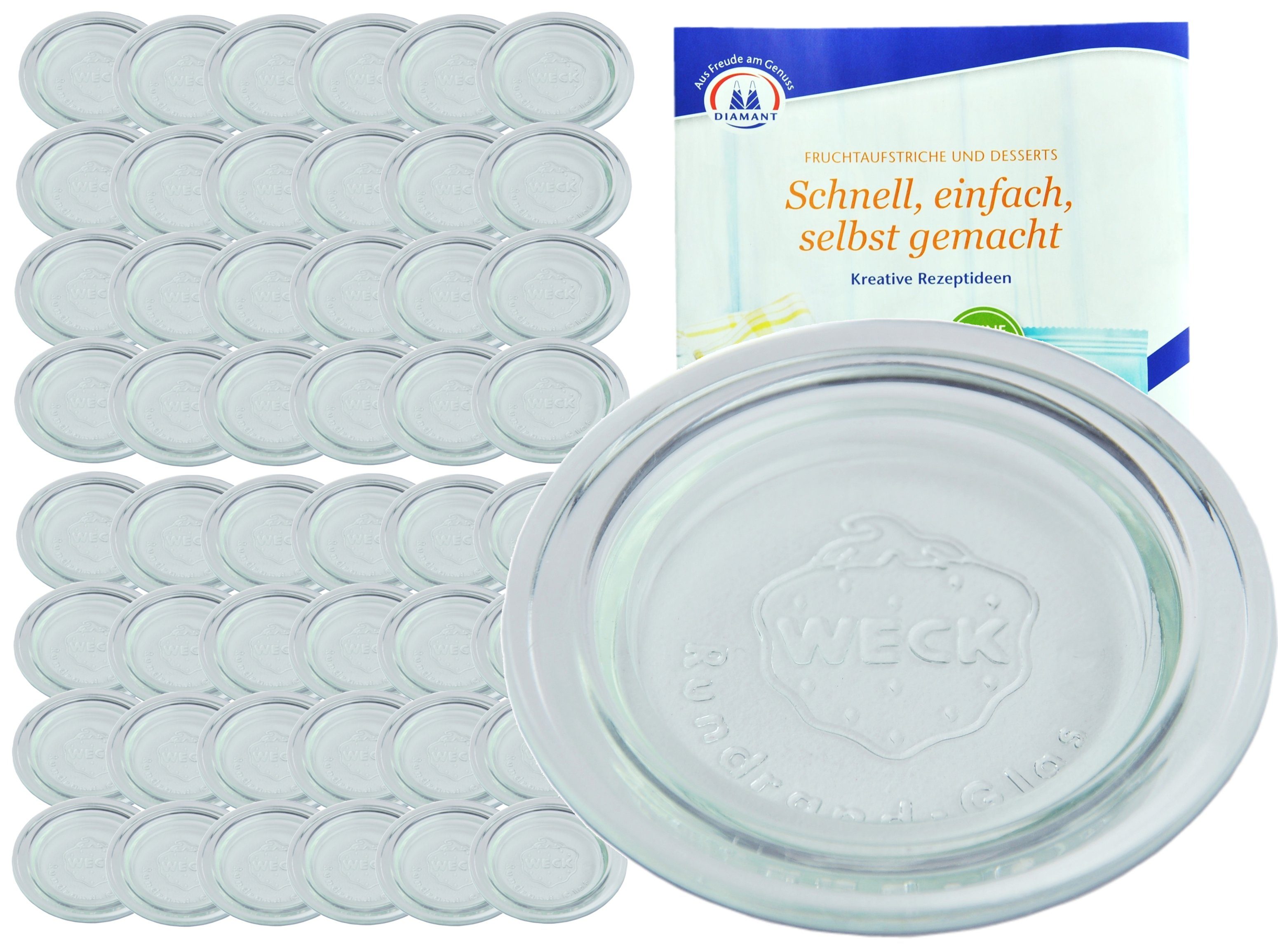 MamboCat Einmachglas 48er Set Weck Glasdeckel 100mm incl. Gelierzauber Rezeptheft, Glas